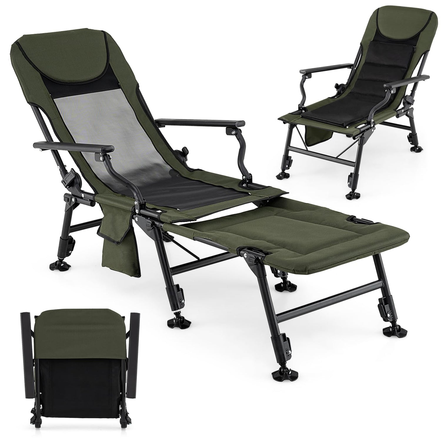 GYMAX Foldable Fishing Chair Portable Recliner