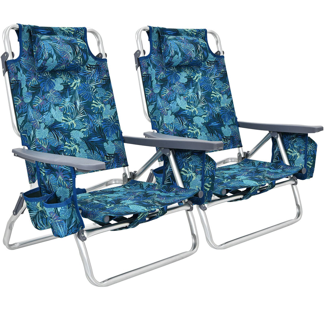 GYMAX Beach Chairs, 2/4-Pack Backpack Camping Chair with Armrest, Cooler Bag, Cup Holder