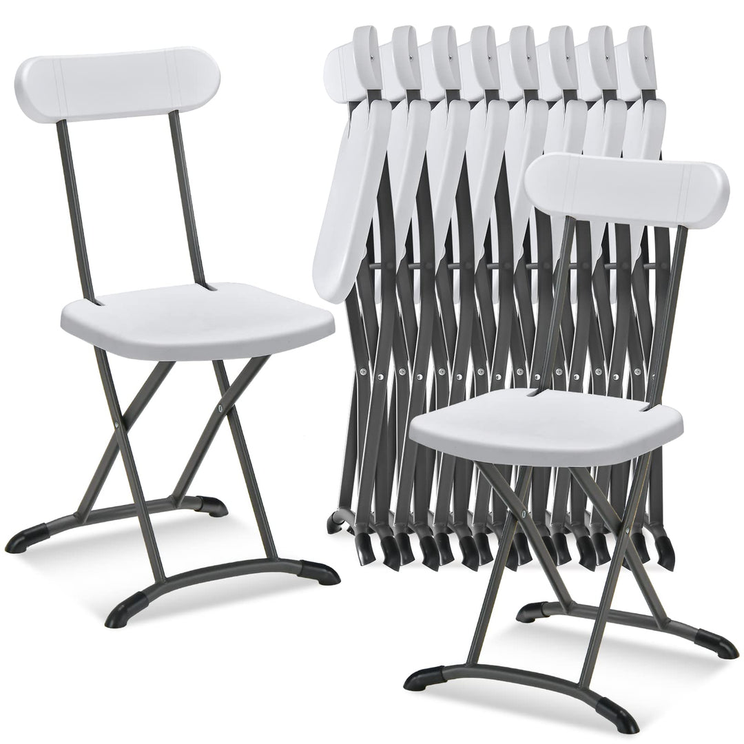 GYMAX Folding Chair, 400lbs Plastic Chairs Set with Steel Frame & Ergonomic Curved Back, Indoor & Outdoor Commercial Event Seat for Meeting