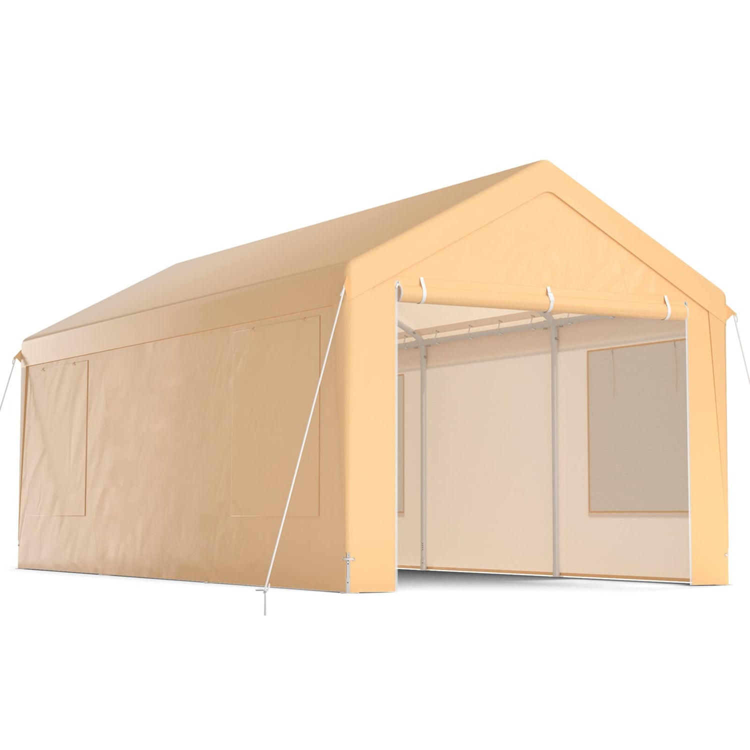 GYMAX Carport, 10x20ft Portable Garage with Roll-up Window, Removable Sidewall & Doors, Heavy Duty Metal Car Canopy for Truck