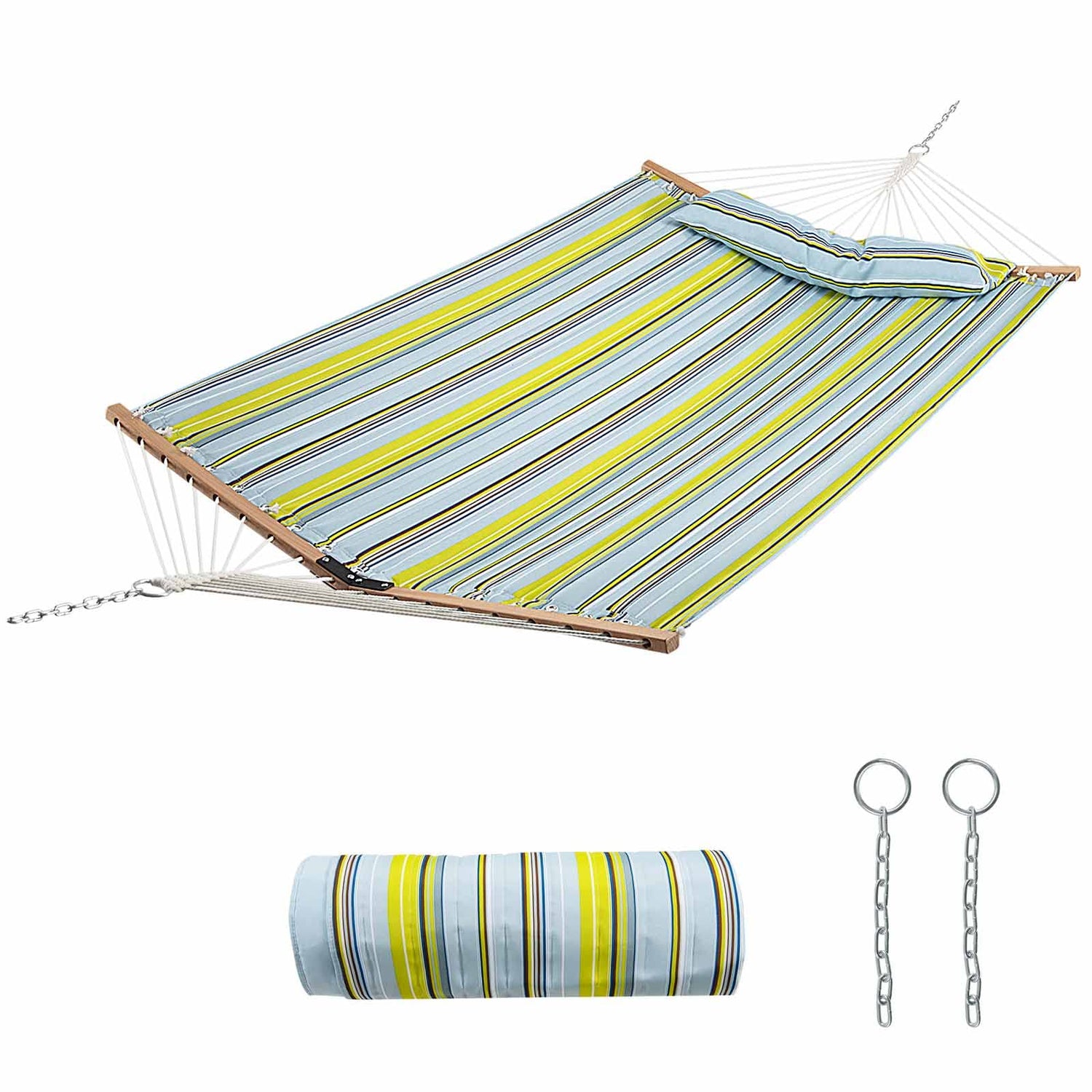 GYMAX Hammock, Portable Hammocks with Spreader Bars & Detachable Pillow