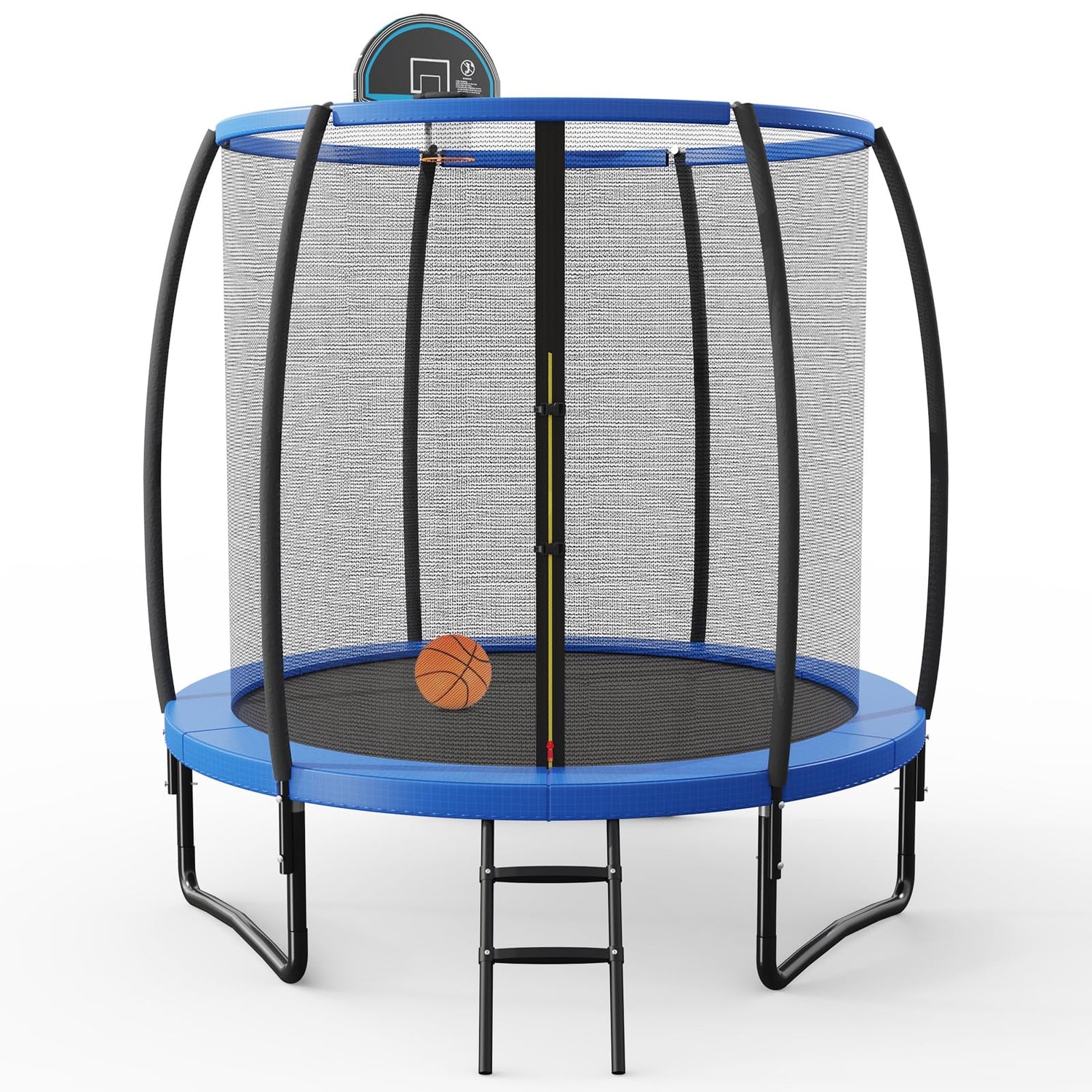GYMAX Trampoline, 8FT 10FT 12FT Trampoline with Basketball Hoop, All Round Enclosure Net & Non-Slip Ladder