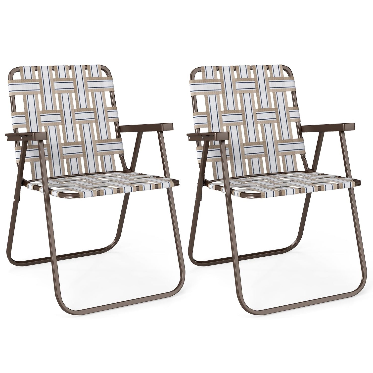 GYMAX Lawn Chair Folding Webbed Beach Lounge Chairs Set with Highback