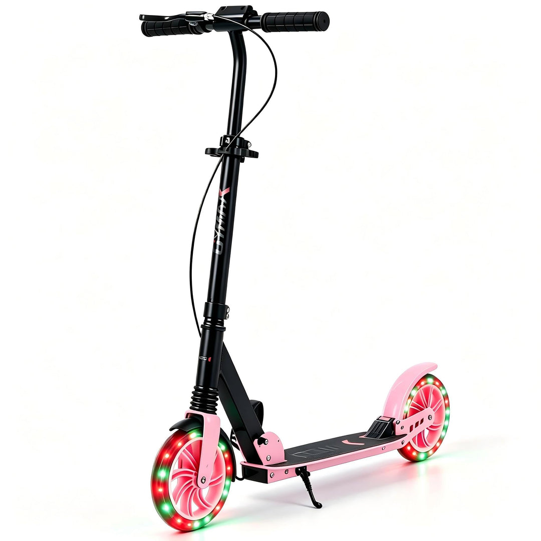 GYMAX Kick Scooter for Teens & Adults 8+8” Light-up Wheels 220lbs