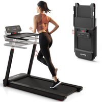 GYMAX  3HP Folding Desk Treadmill with Height Adjustable Desktop