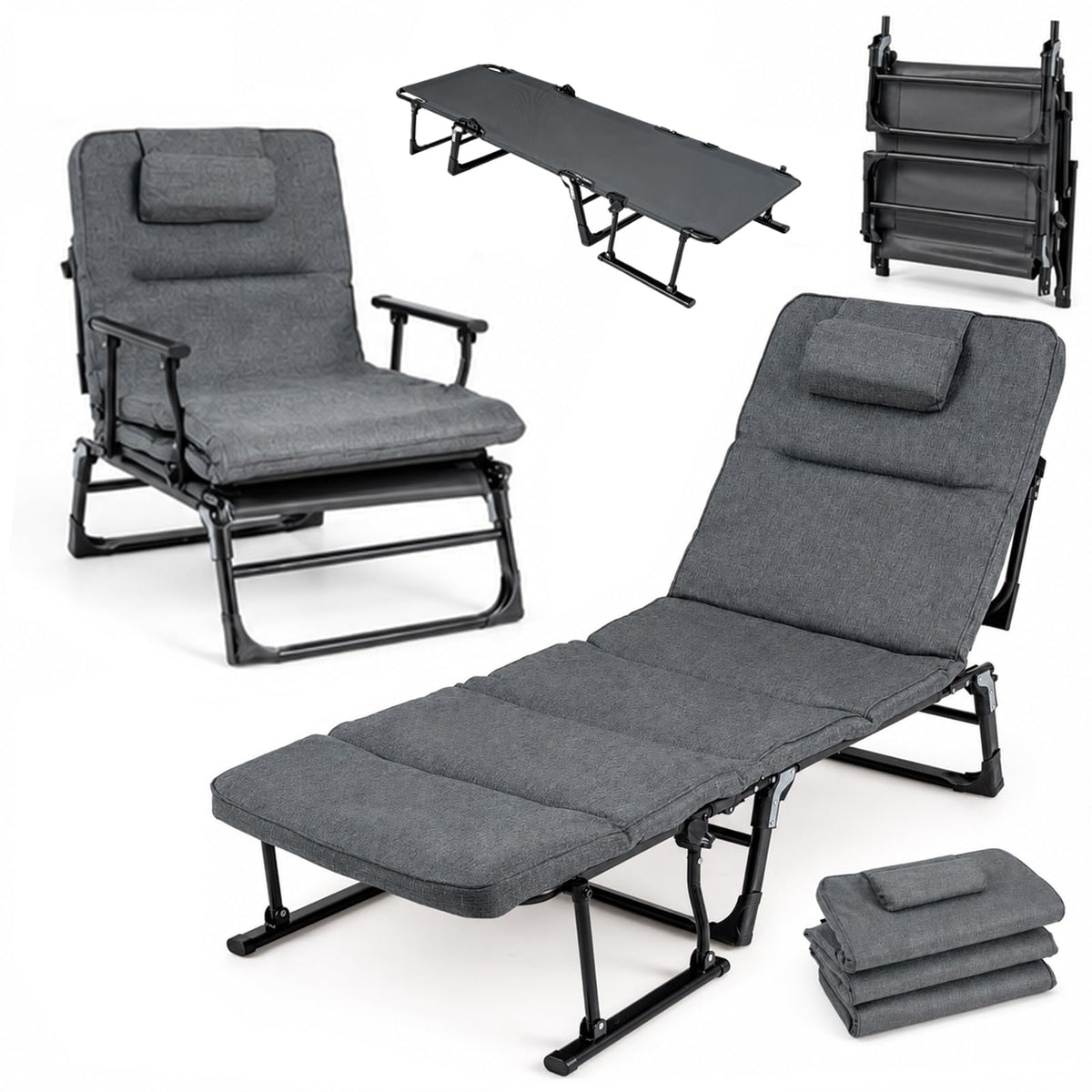 GYMAX 2 in 1 Convertible Lounge Chair Outdoor with Removable Cushion(1/2)
