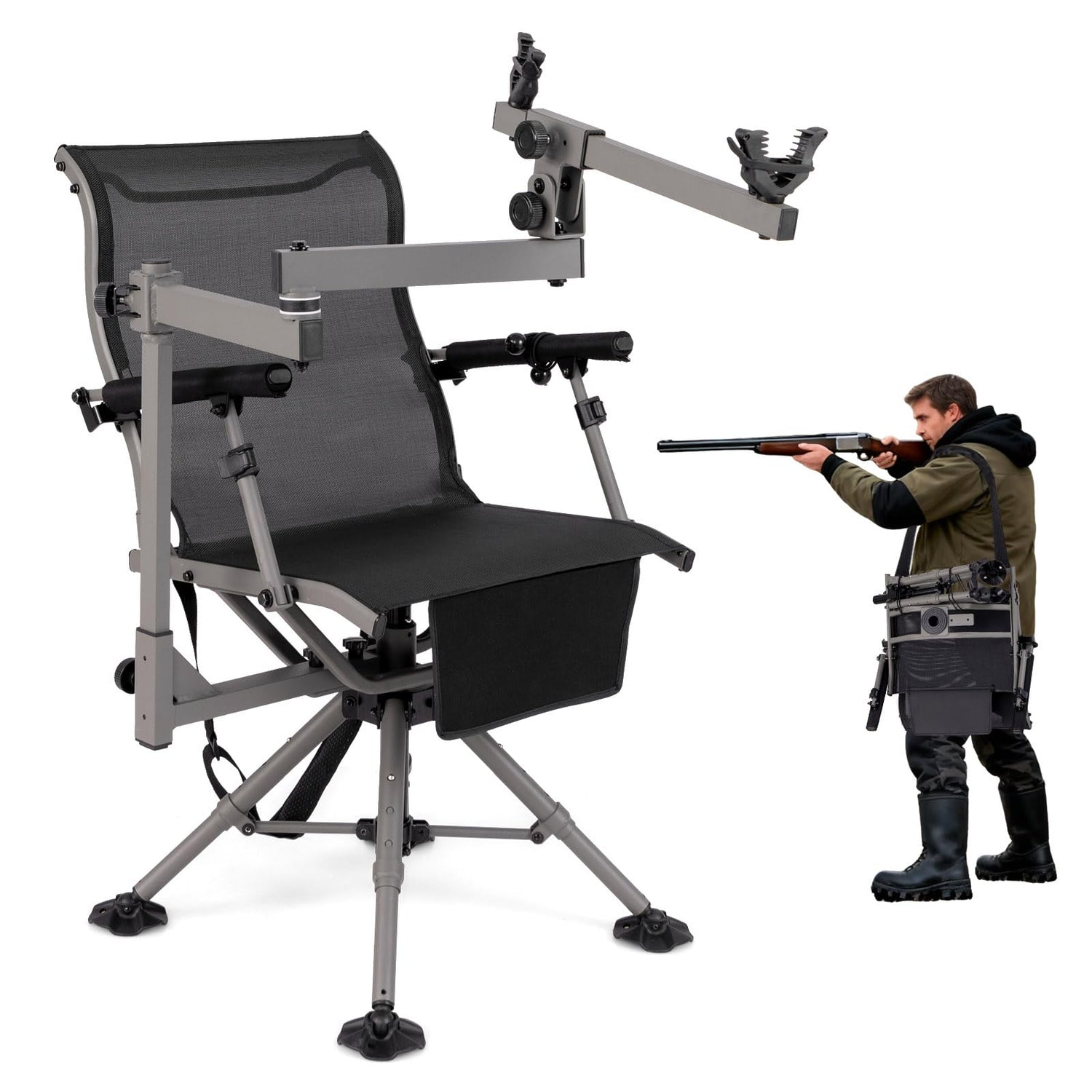 GYMAX Hunting Chair with Gun Rest 360° Swivel Hunting Blind Chair