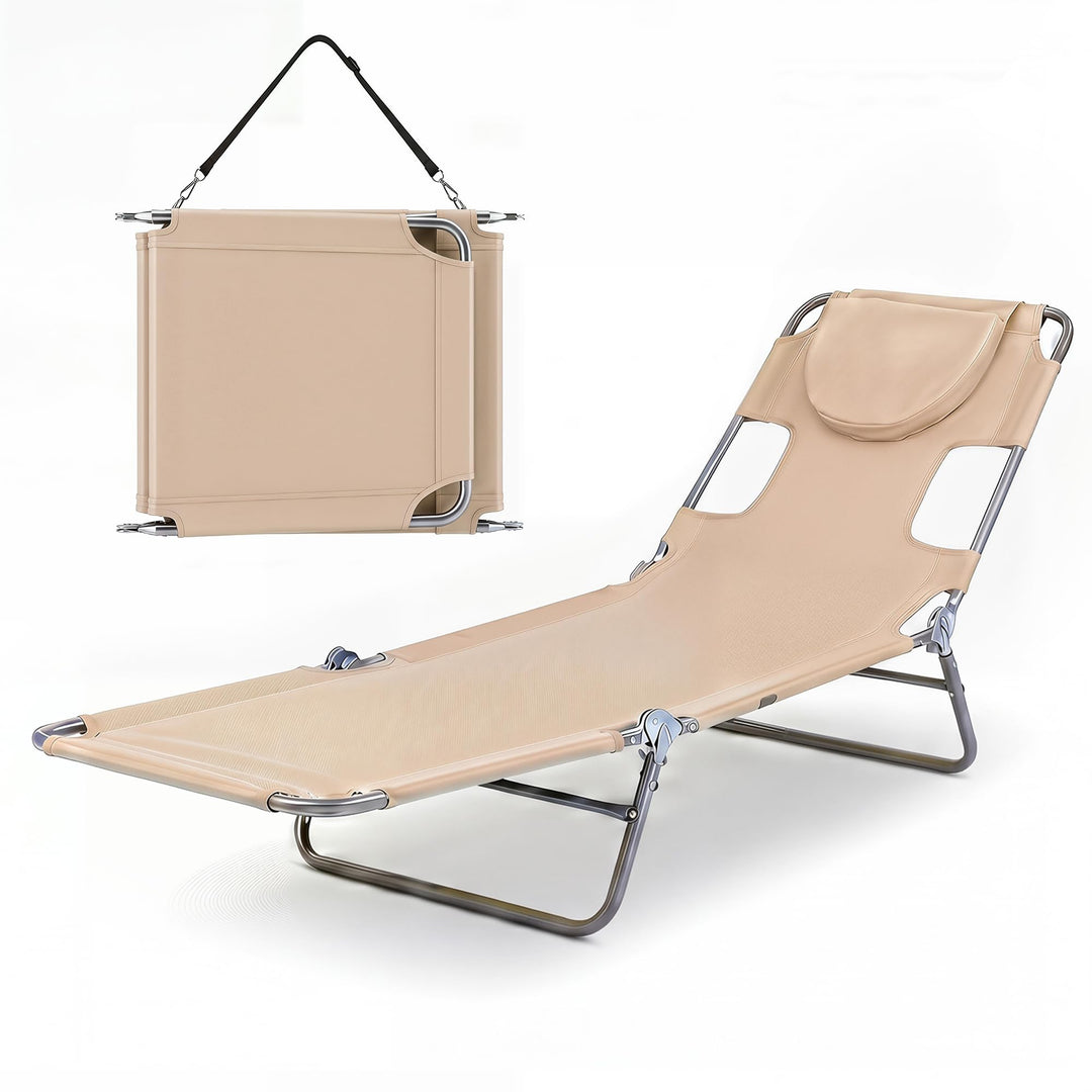 GYMAX Tanning Chair 330lbs Beach Chairs with Face Hole(1/2)