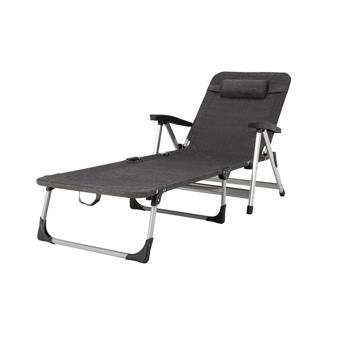GYMAX Lounge Chair Outdoor, Chaise Lounger w/Adjustable Backrest, Cup Holder & Carry Handle, Folding Portable Tanning Layout Chair