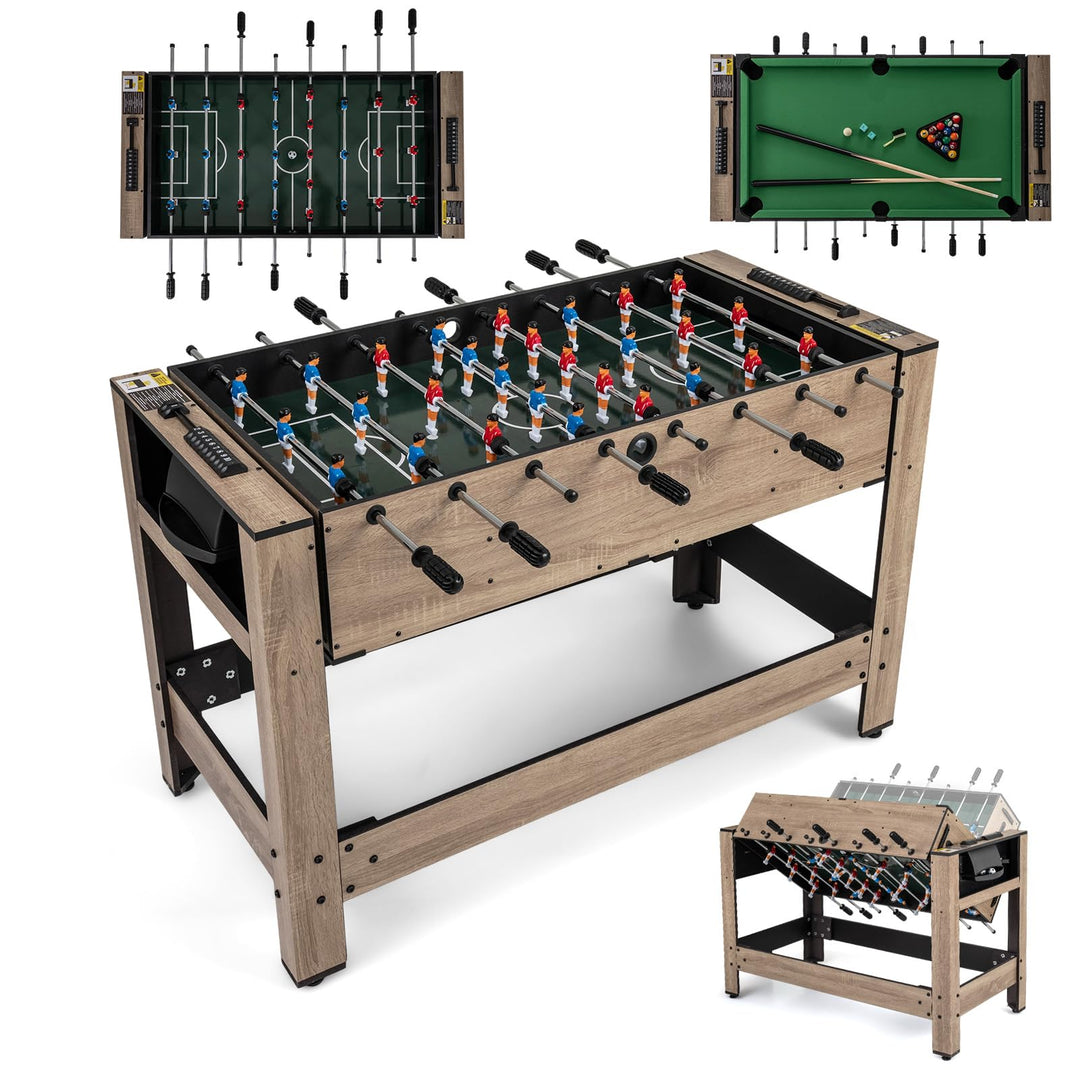 GYMAX 2-in-1 Swivel Multi Game Table Foosball & Billiard Combo Game