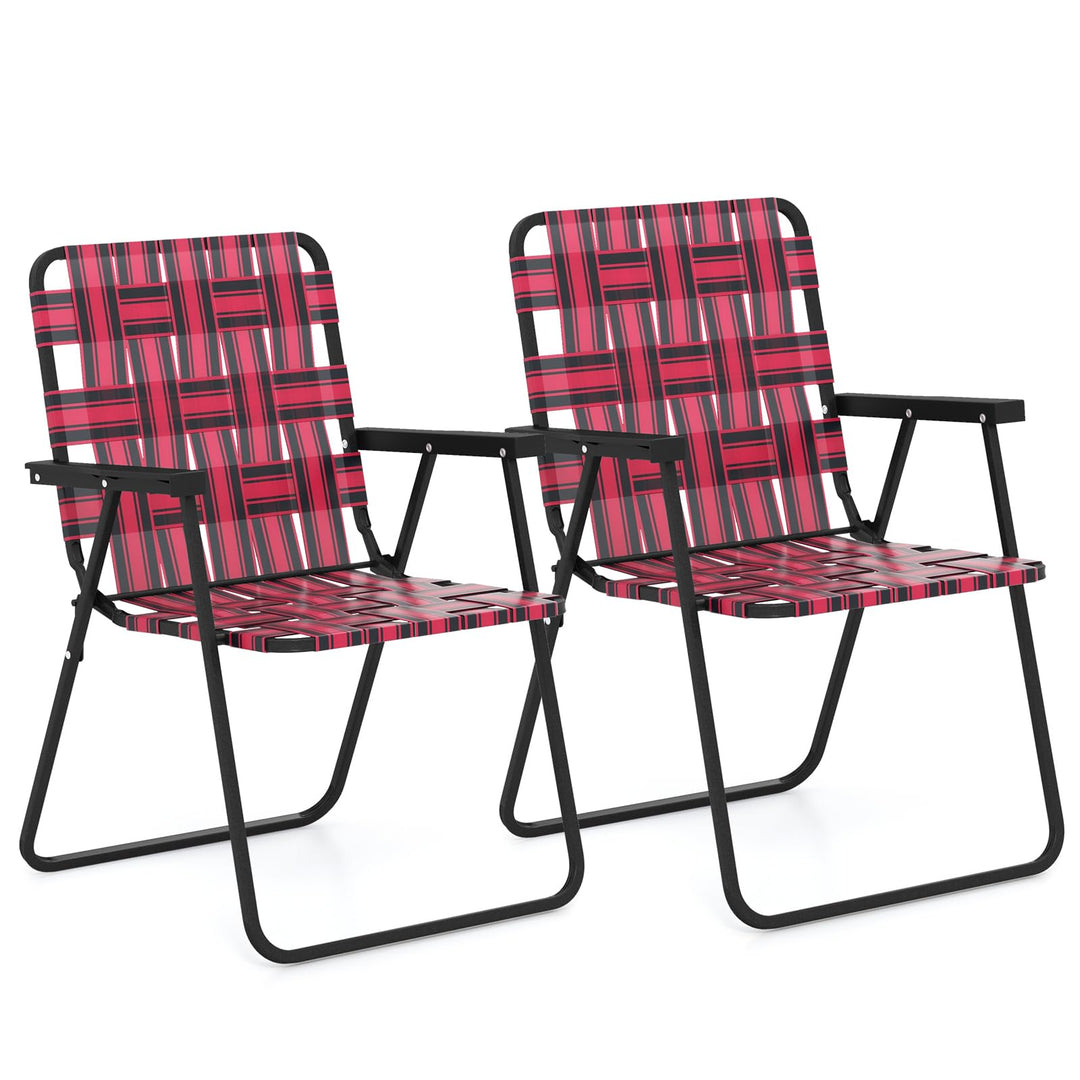 GYMAX Folding Chair, Patio Lawn Chair Set with Armrest, Indoor/Outdoor 2/4/6 Pack Webbed Lightweight Dinning Chair