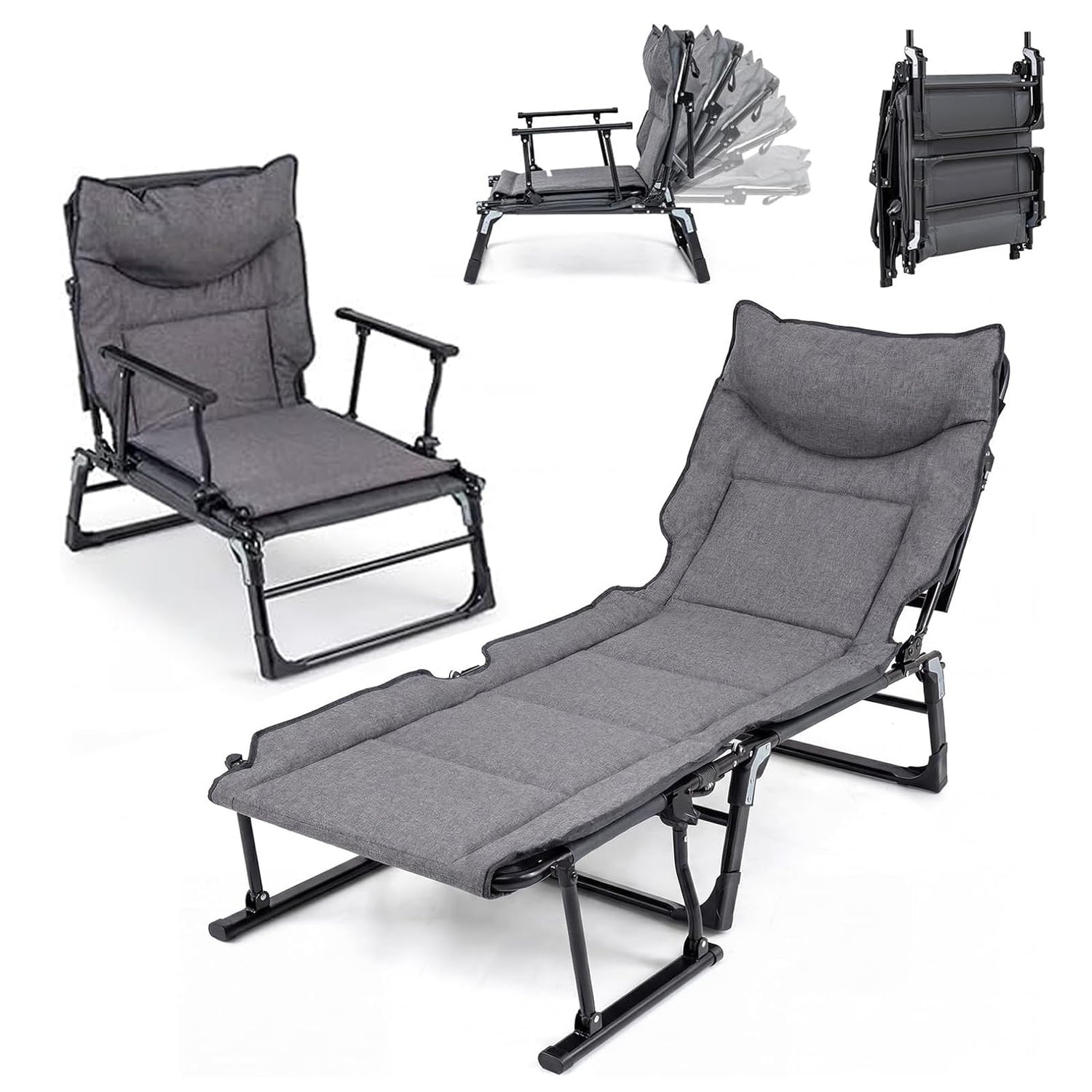 GYMAX 2 in 1 Convertible Lounge Chair Outdoor with 6 Level Adjustable (1/2)