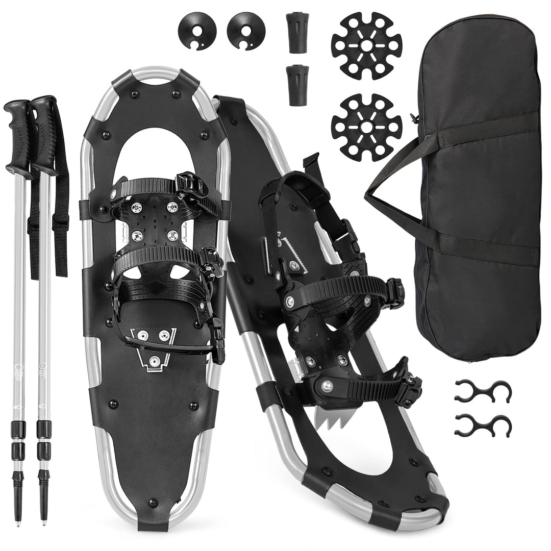 GYMAX  21/25/30 inch 3 in 1 Snowshoes Trekking Poles Bundle