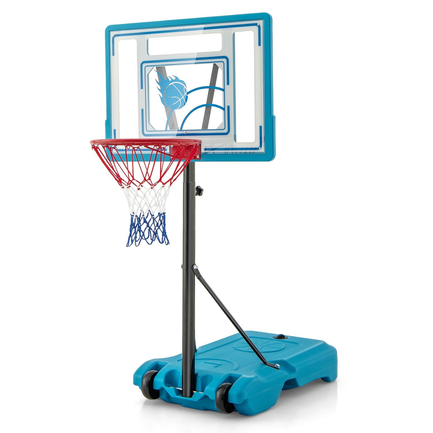 GYMAX Pool Basketball Hoop, Height Adjustable Swimming Pool Basketball Hoop with Fillable Base & Built-in Wheels