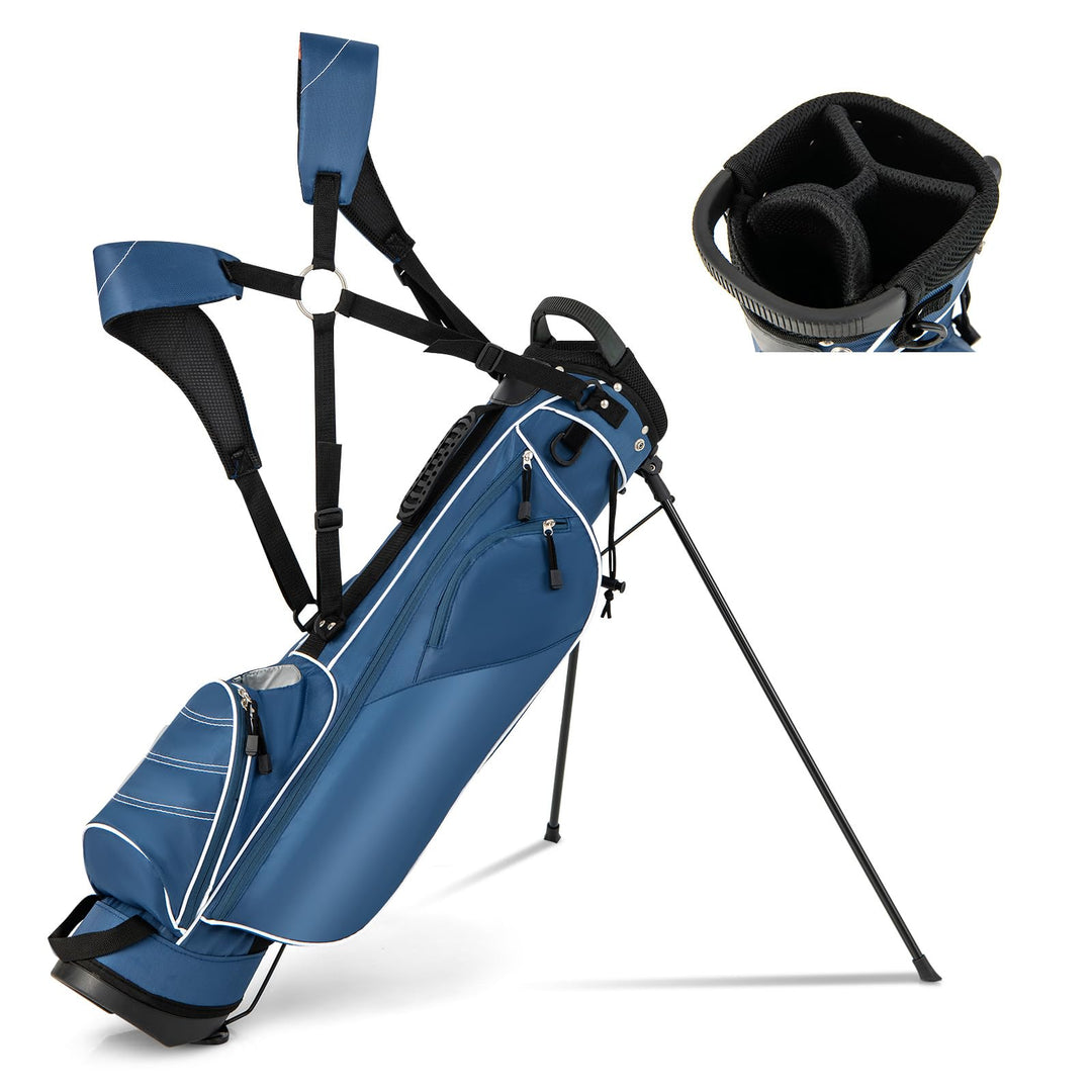 GYMAX Golf Stand Bag, 4 Way Divider Golf Bag with 4 Zippered Pockets, Cooler Bag, Rain Hood & Padded Shoulder Strap