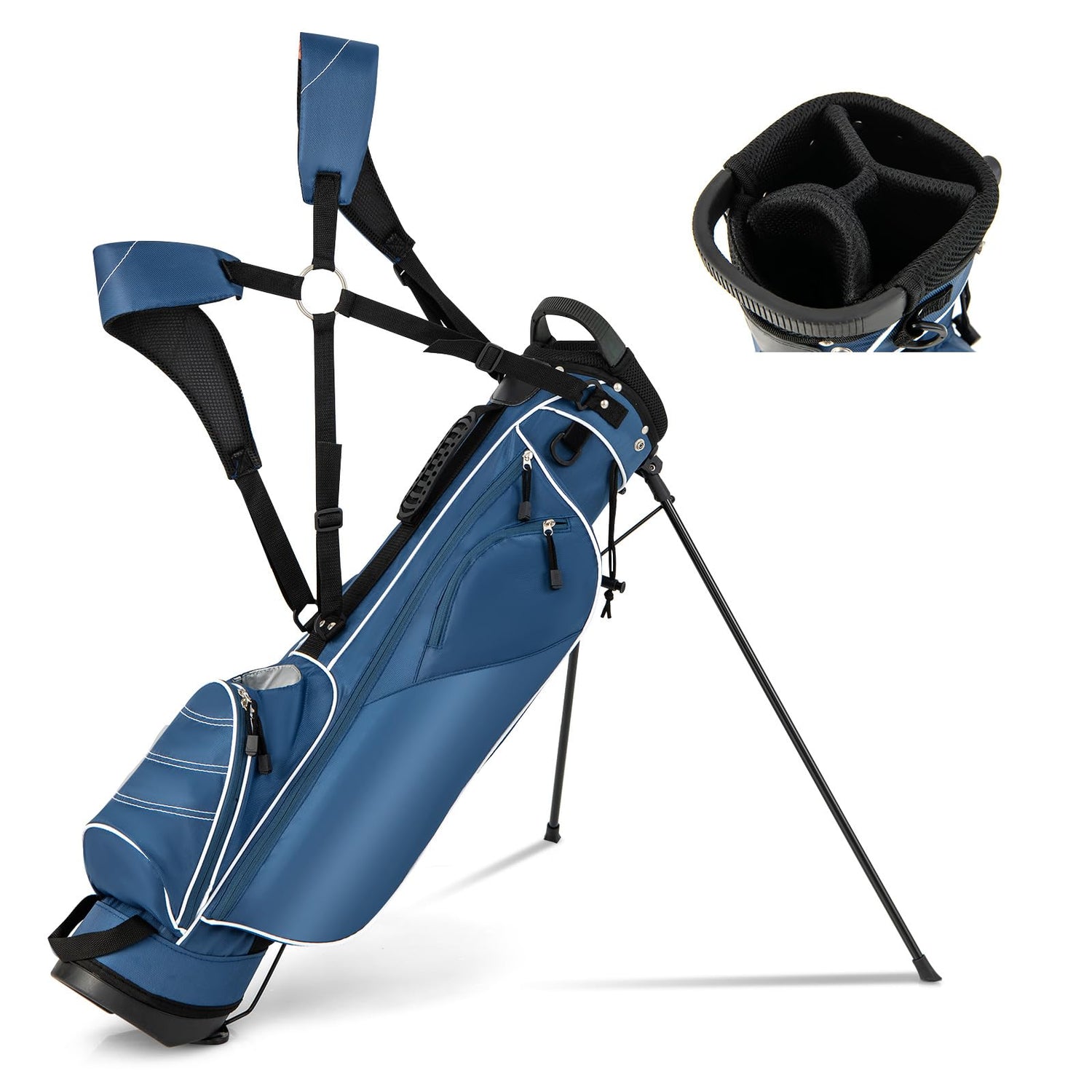 GYMAX Golf Stand Bag, 4 Way Divider Golf Bag with 4 Zippered Pockets, Cooler Bag, Rain Hood & Padded Shoulder Strap
