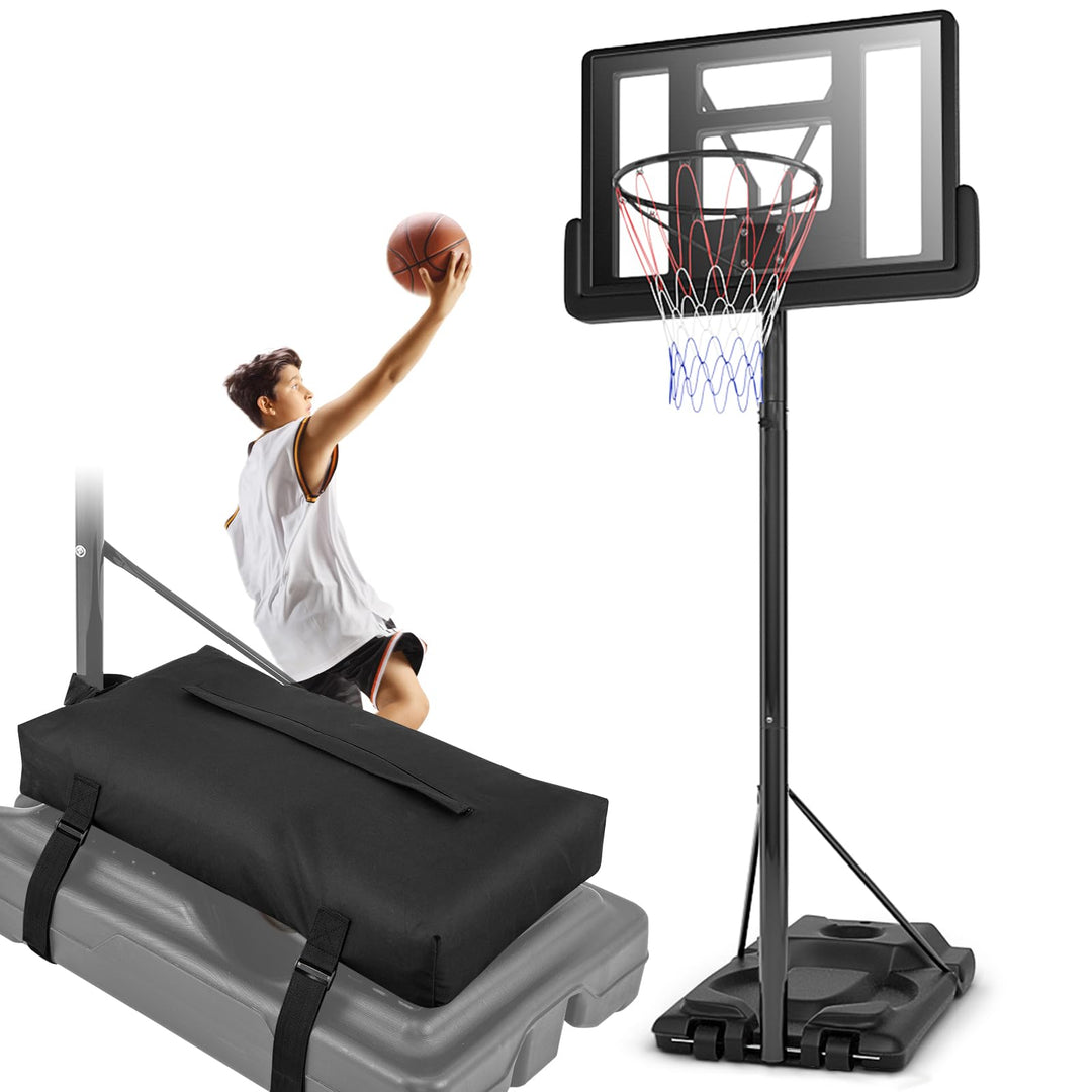 GYMAX Basketball Hoop, 5.9-10 FT Adjustable Basketball Goal with Shatterproof Backboard & 2 Nets
