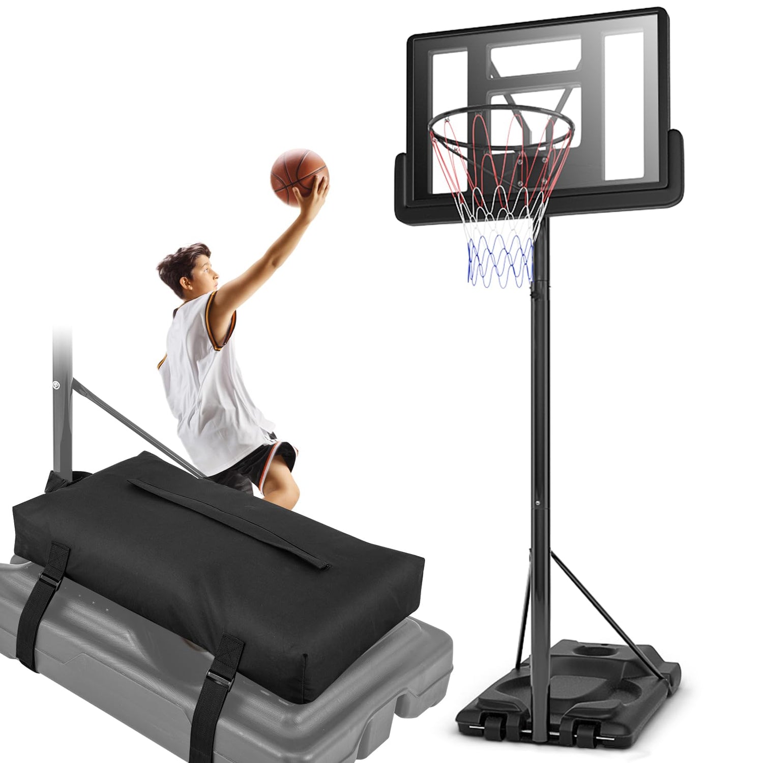 GYMAX Basketball Hoop, 5.9-10 FT Adjustable Basketball Goal with Shatterproof Backboard & 2 Nets