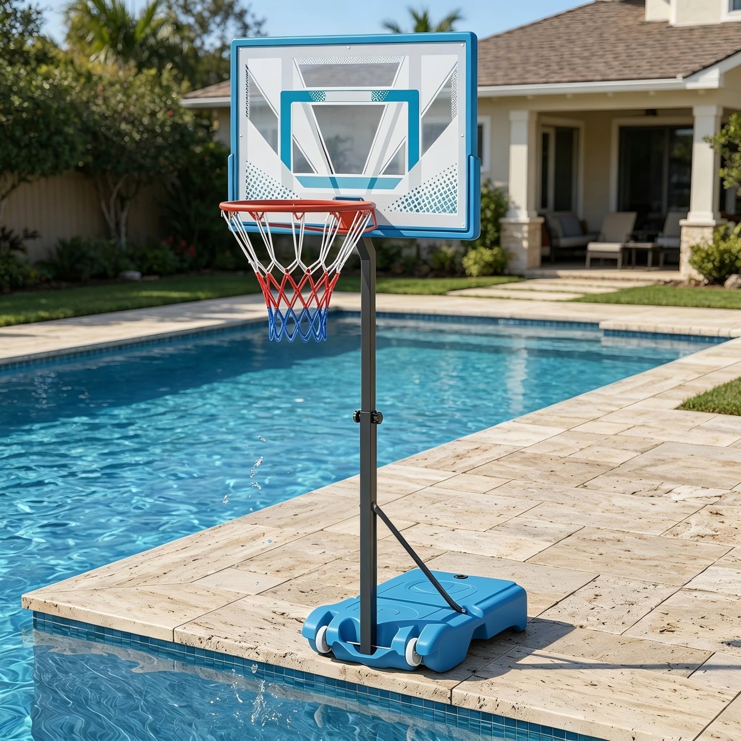 GYMAX Pool Stainless Steel Adjustable 32" Portable Basketball Hoop