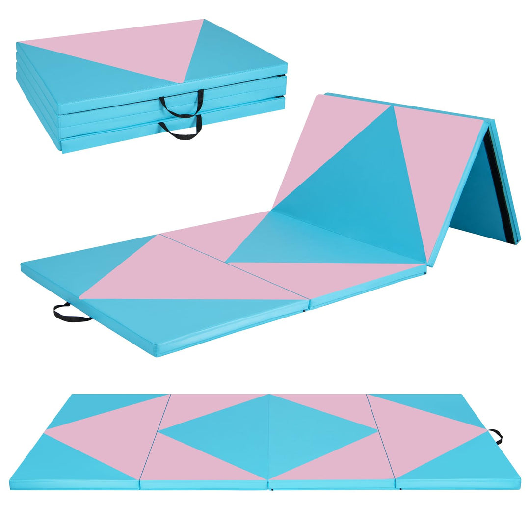 GYMAX Gymnastics Mat, 4 FT x 10 FT x 2 Inches Folding Exercise Mat w/Carrying Handles, Hook & Loop Fasteners
