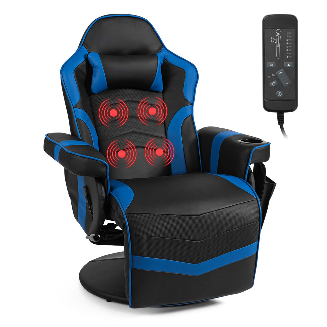 GYMAX Gaming Chair with Footrest Massage Video Game Chairs for Adults