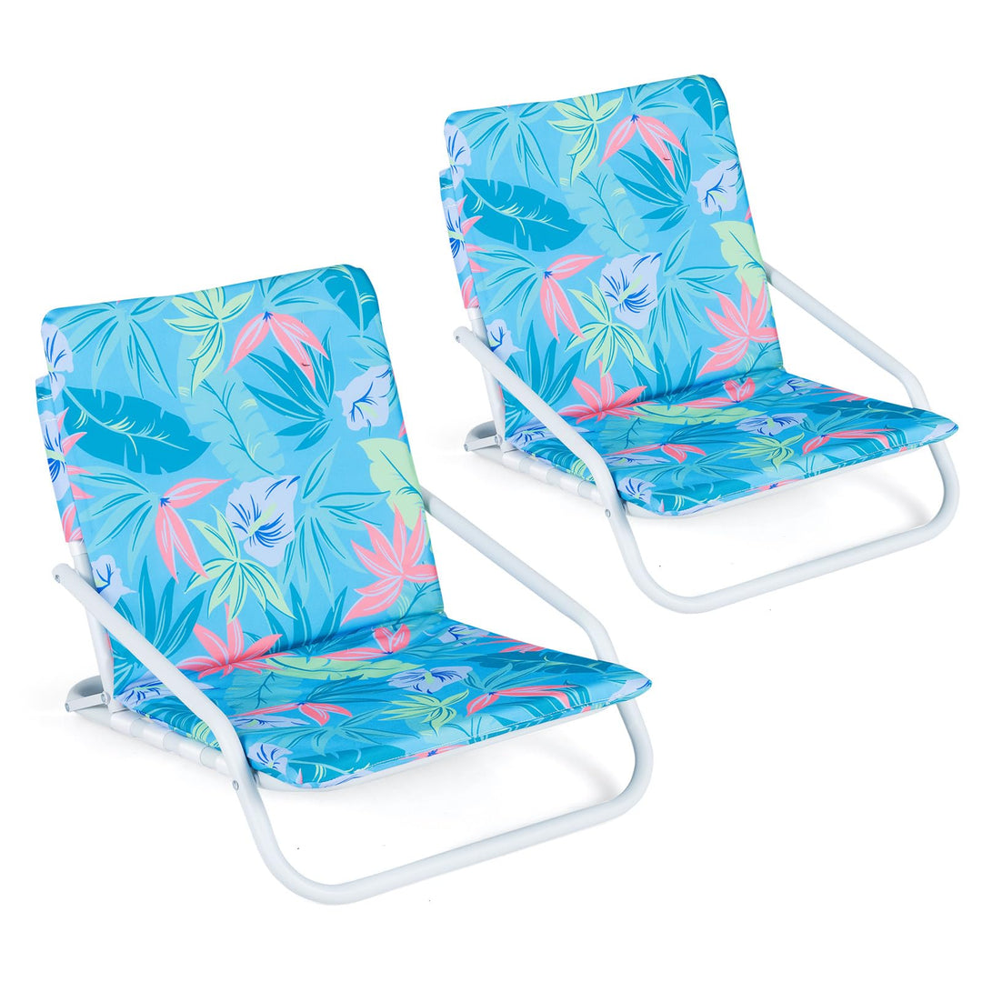GYMAX Low Beach Chairs 2 Pcs Heavy Duty 440lbs Folding Beach Chairs
