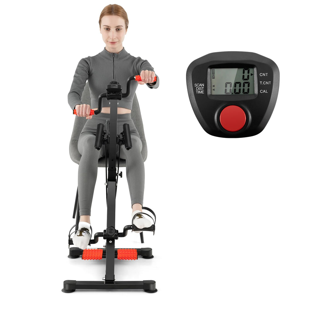 GYMAX Pedal Exercise Bike for Seniors, Hand Arm Leg and Knee Fitness Machine with Massage, LCD Monitor