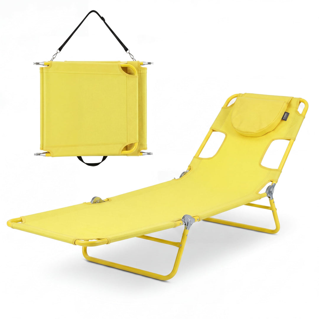 GYMAX Tanning Chair 330lbs Beach Chairs with Face Hole(1/2)