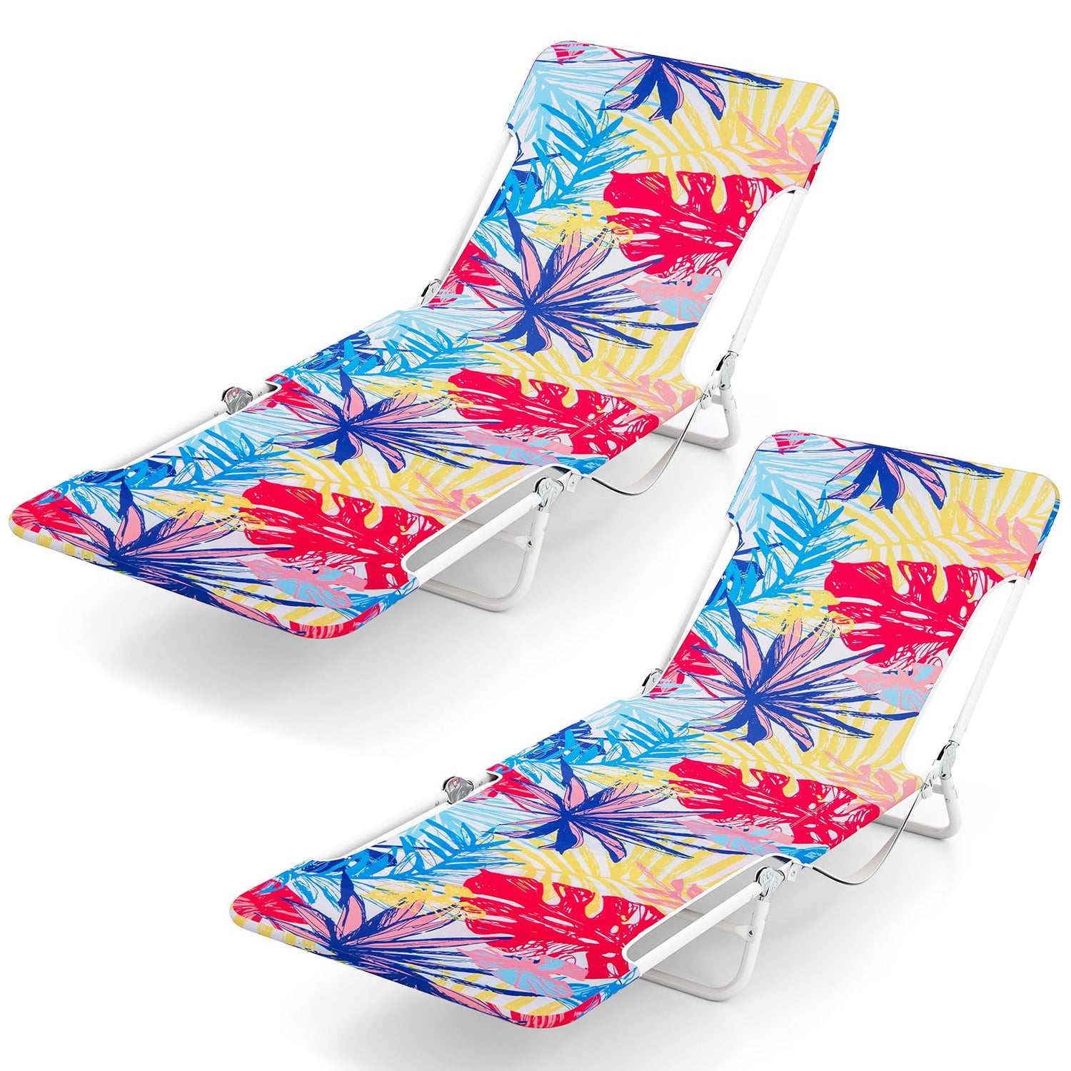 GYMAX Tanning Chair 2Pcs Folding Beach Chairs