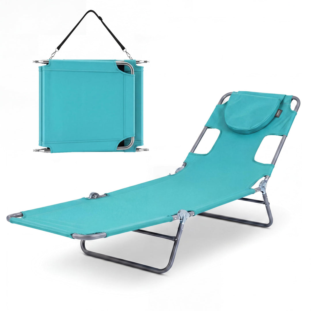GYMAX Tanning Chair 330lbs Beach Chairs with Face Hole(1/2)