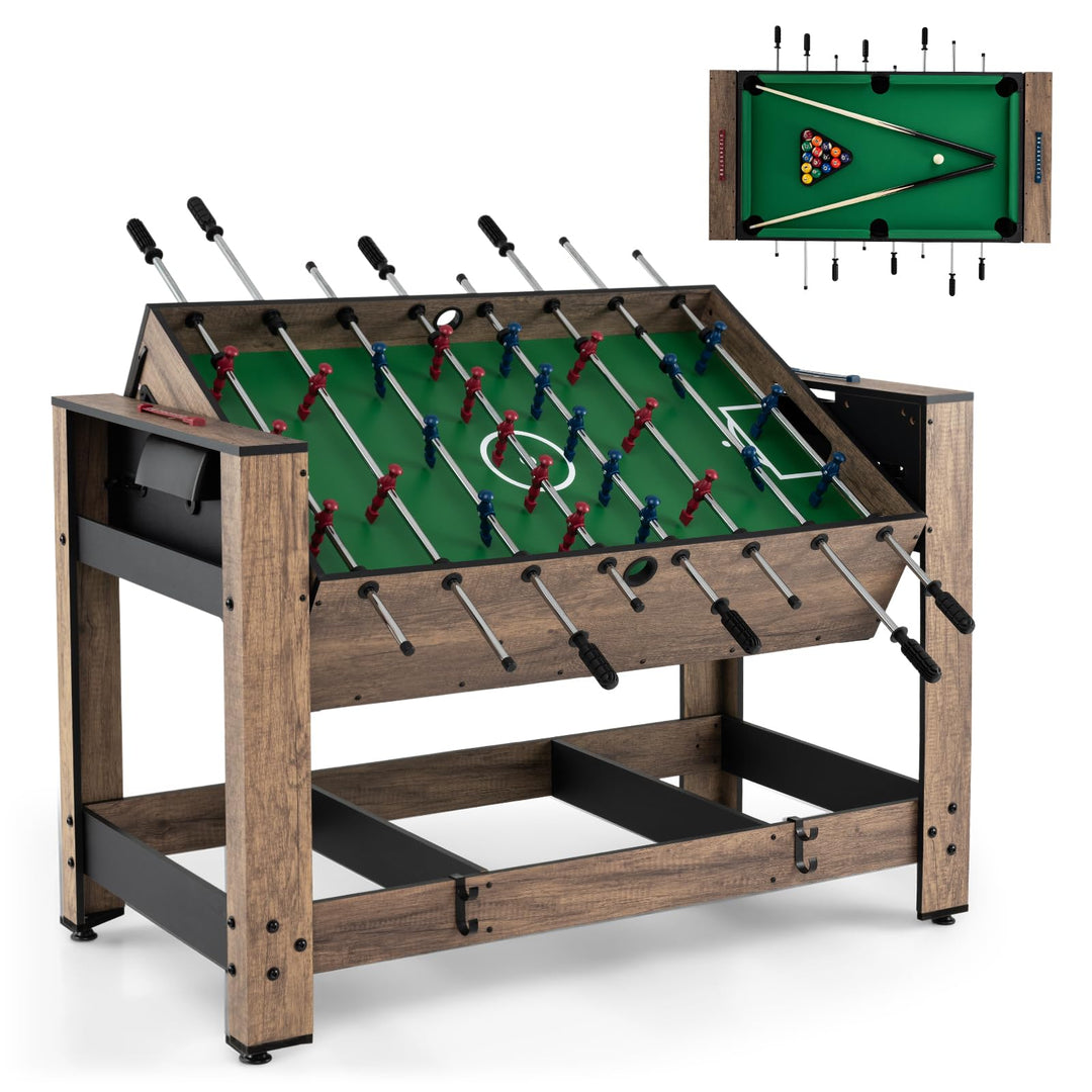 GYMAX 48 Inch Foosball & Billiards 2 in 1 Swivel Combo Game Table with 2 Balls