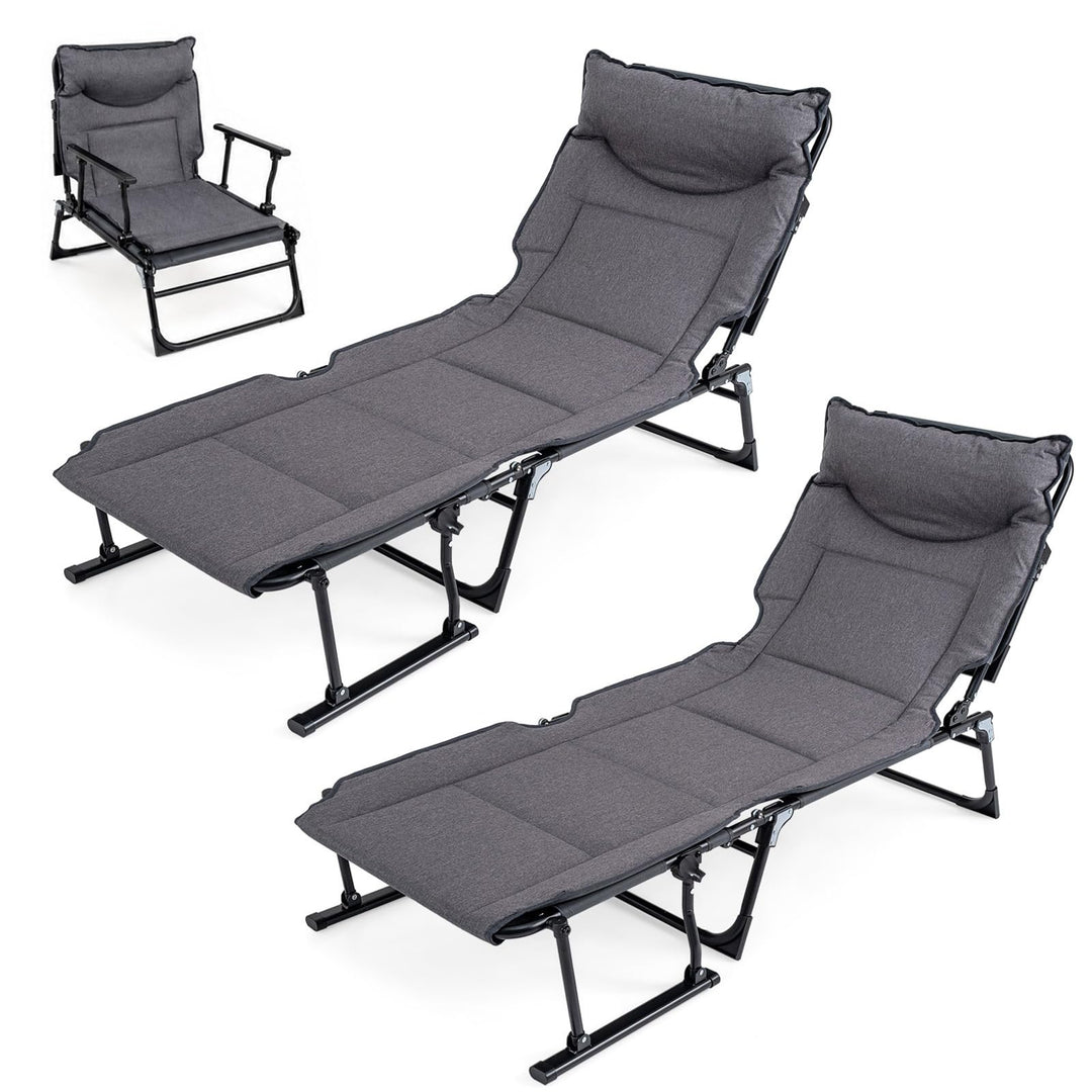 GYMAX 2 in 1 Convertible Lounge Chair Outdoor with Pad Pillow 6 Level Adjustable