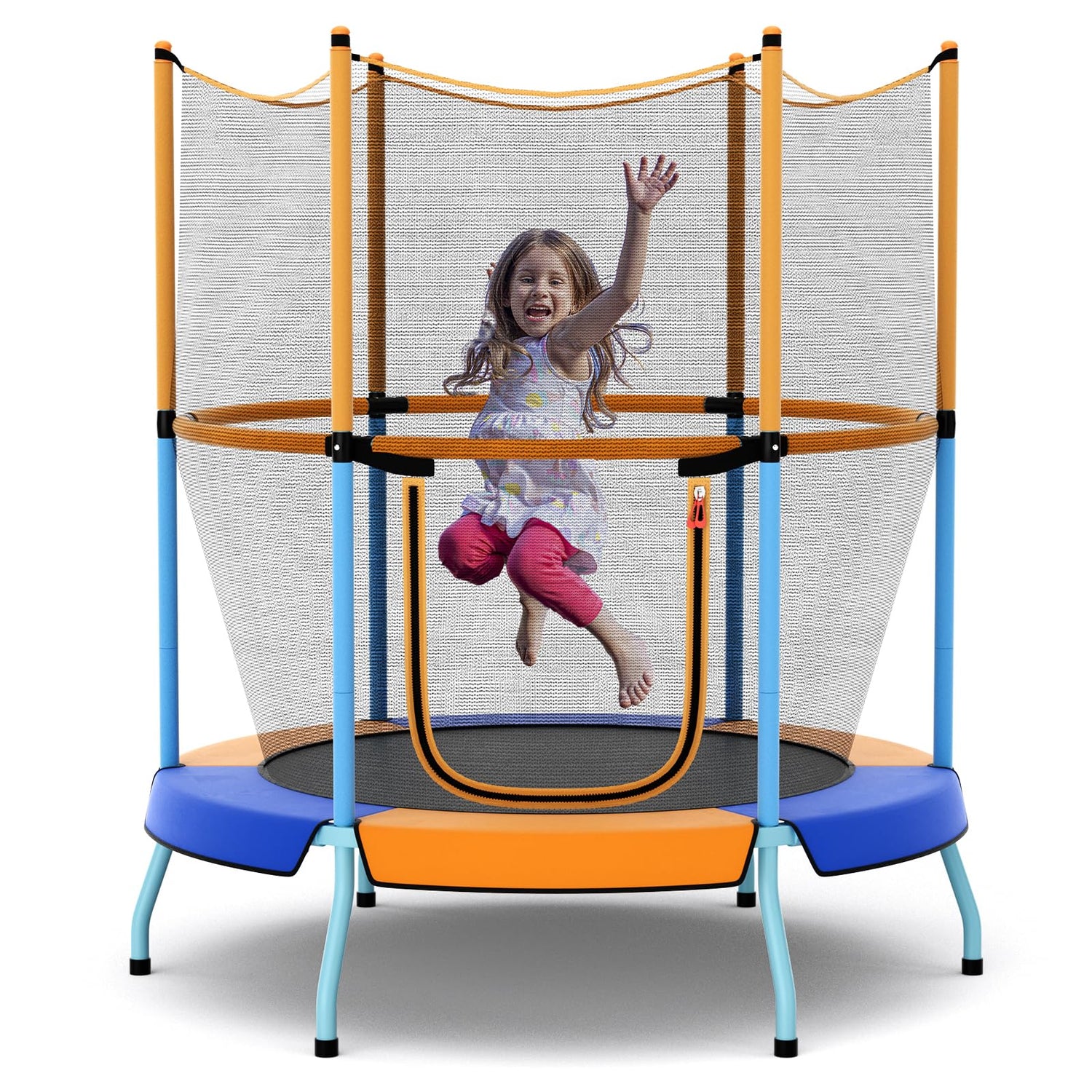 GYMAX Toddler Trampoline, 48” ASTM Approved Indoor Trampoline with All Round Enclosure Net & Large U-Shape Access