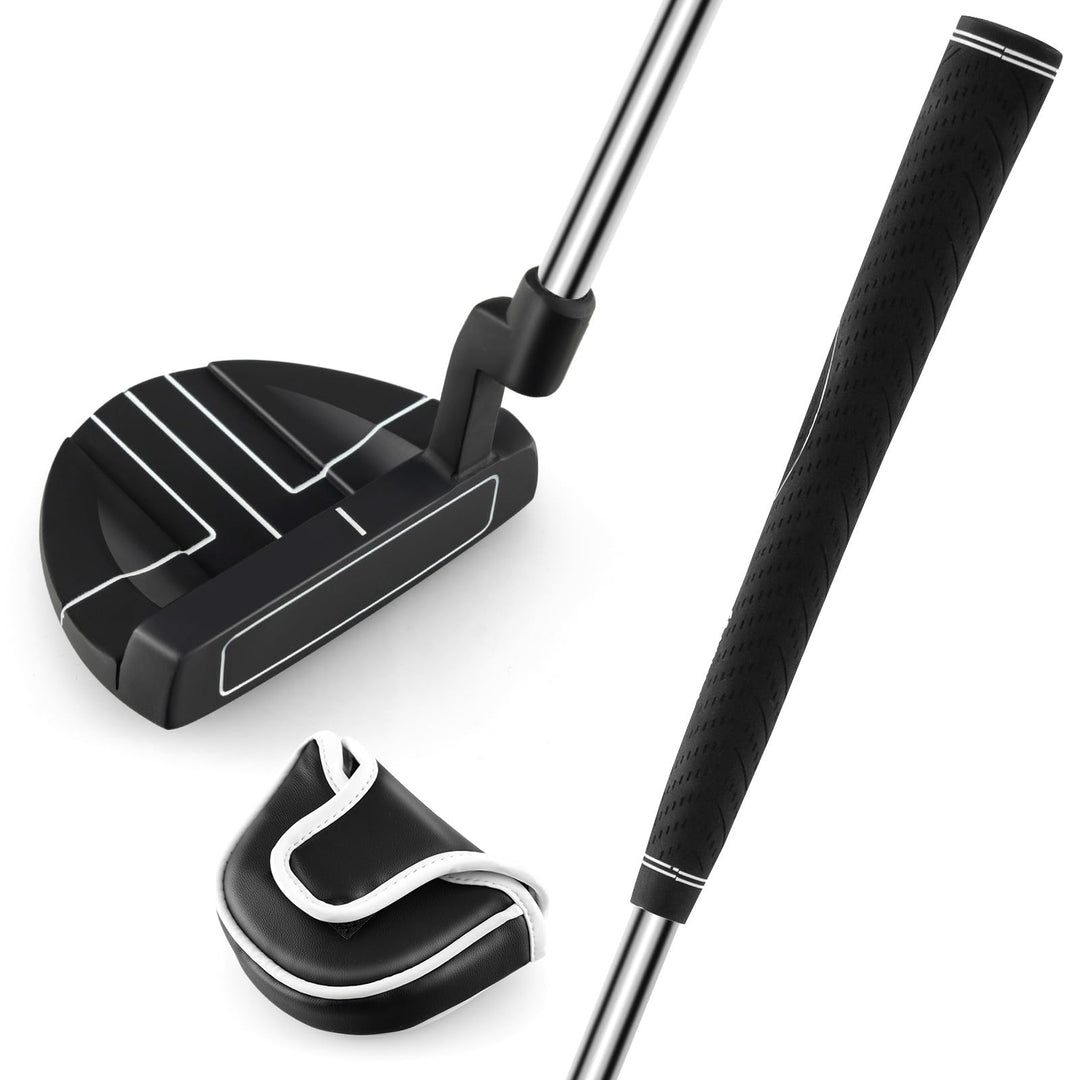 GYMAX Putter with Headcover, 35” Mallet Golf Putter with Alignment Lines