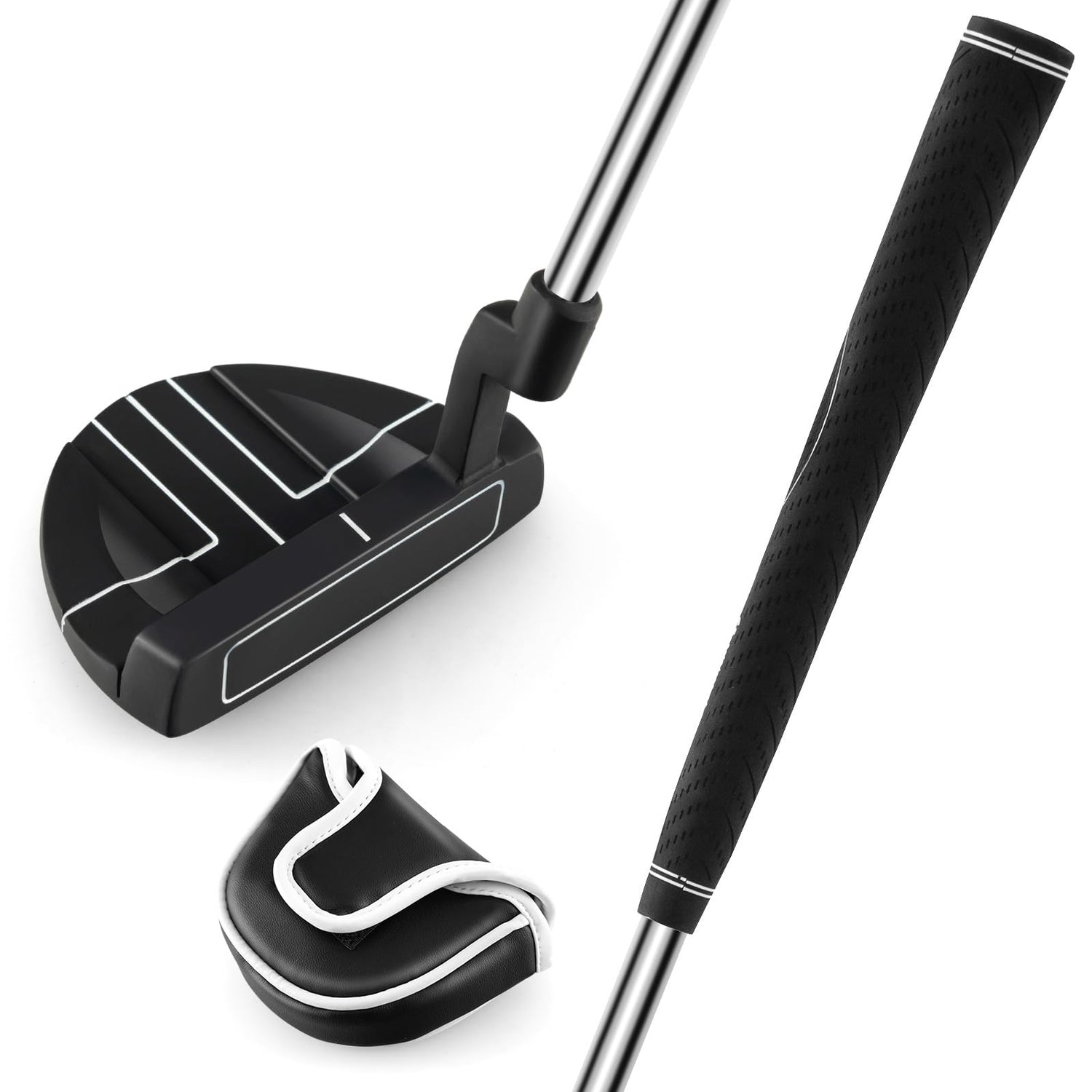 GYMAX Putter with Headcover, 35” Mallet Golf Putter with Alignment Lines