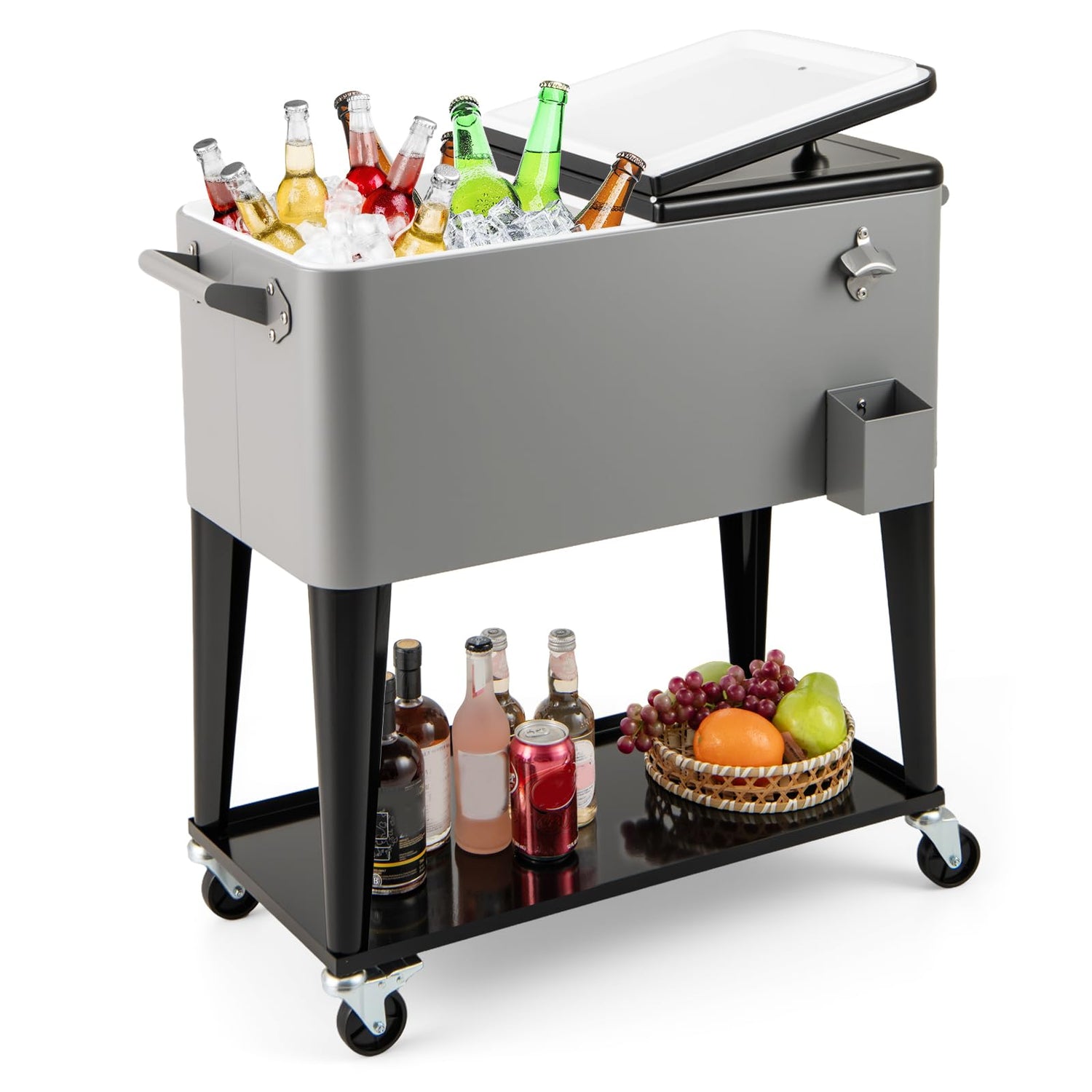 GYMAX 80 Quart Rolling Ice Chest Portable Patio Cooler with Locking Wheels