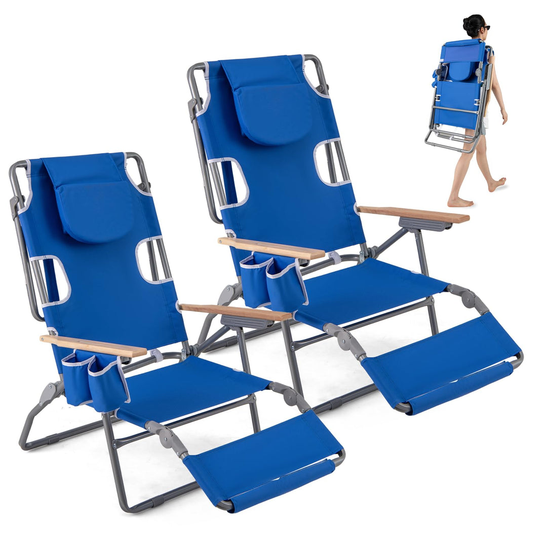 GYMAX Tanning Chairs 3 in 1 Backpack Beach Lounger