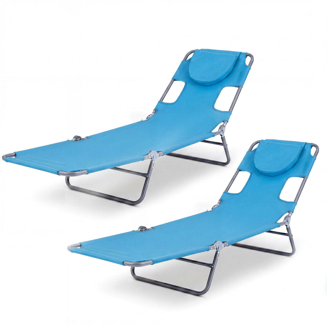 GYMAX Tanning Chair 330lbs Beach Chairs with Face Hole(1/2)