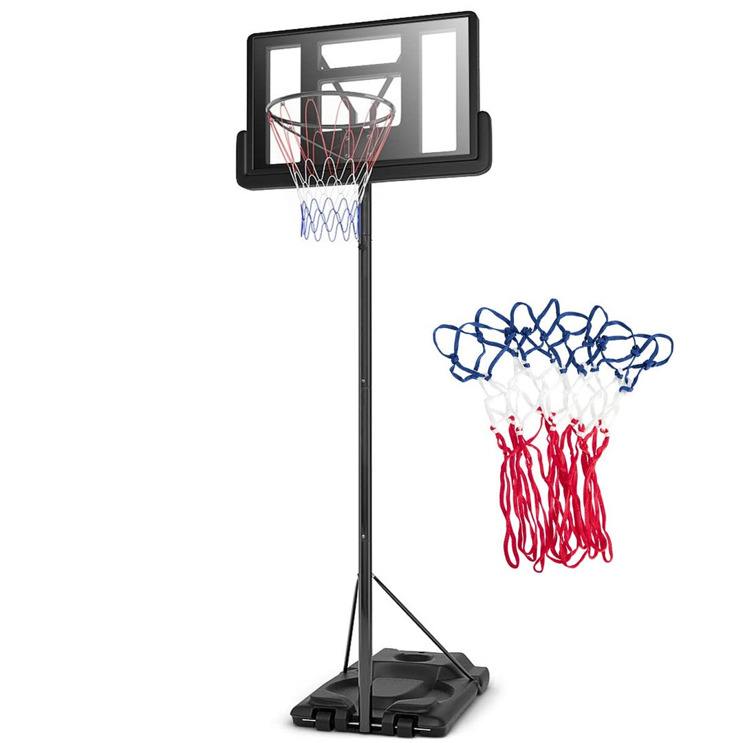 GYMAX Portable Basketball Hoop, Adjustable Basketball System with Transportation Wheels & Shatterproof Backboard
