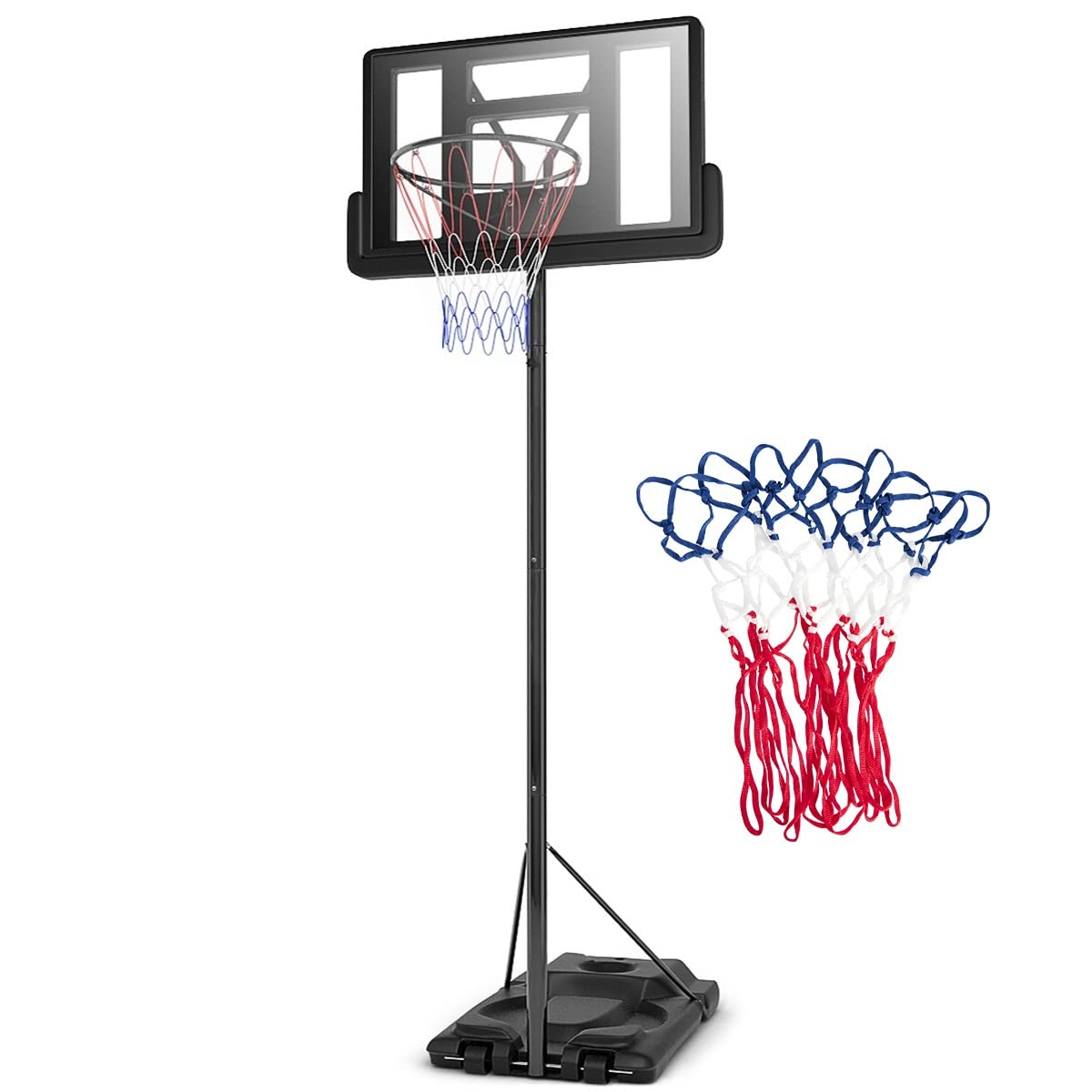 GYMAX Portable Basketball Hoop, Adjustable Basketball System with Transportation Wheels & Shatterproof Backboard