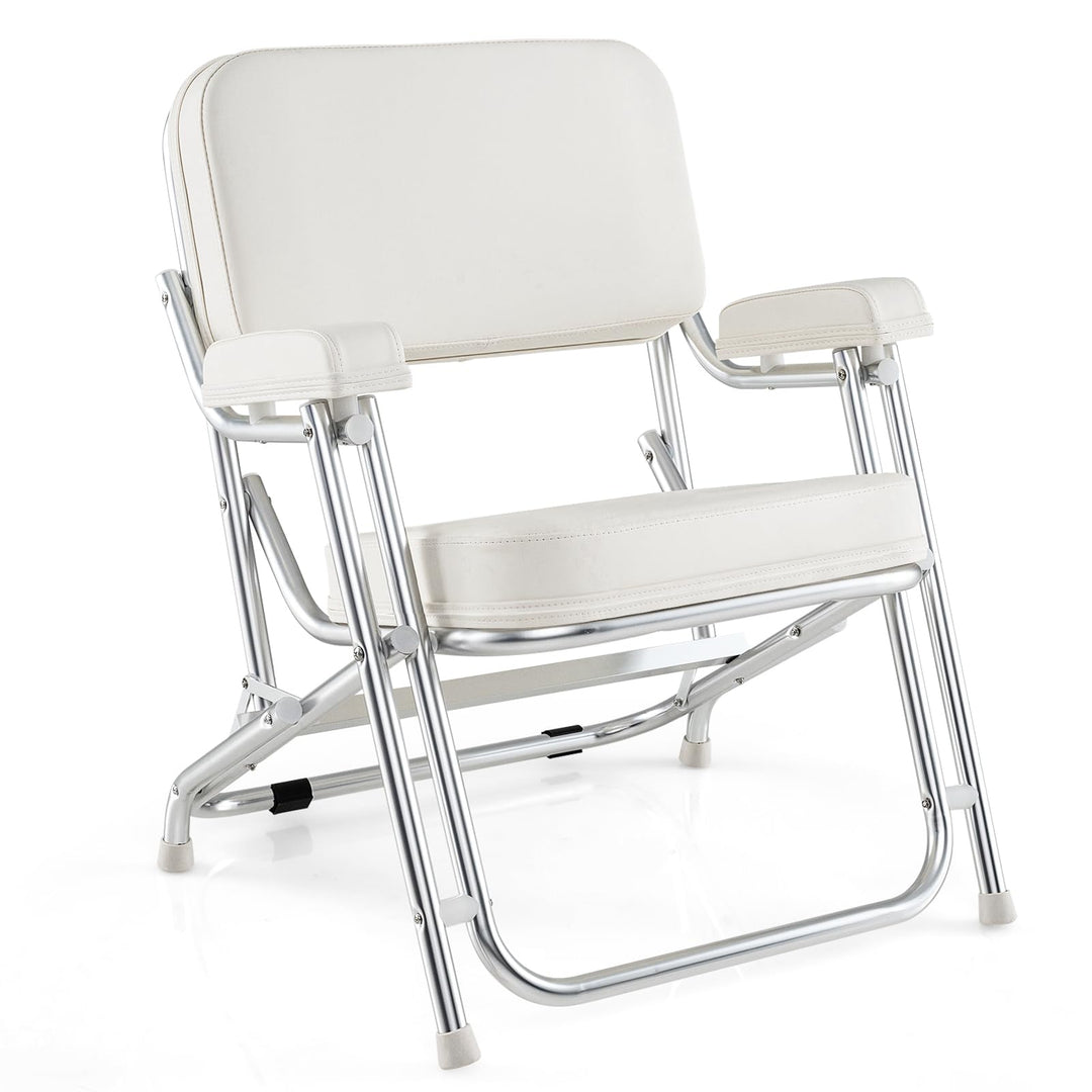 GYMAX Boat Deck Chair, Aluminum Folding Boat Chair with Cushioned Seat & Armrests, Non-Slip Foot Pads