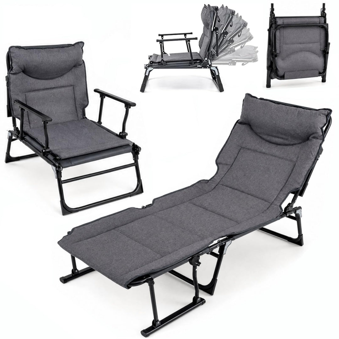 GYMAX 2 in 1 Convertible Lounge Chair Outdoor with Pad Pillow 6 Level Adjustable