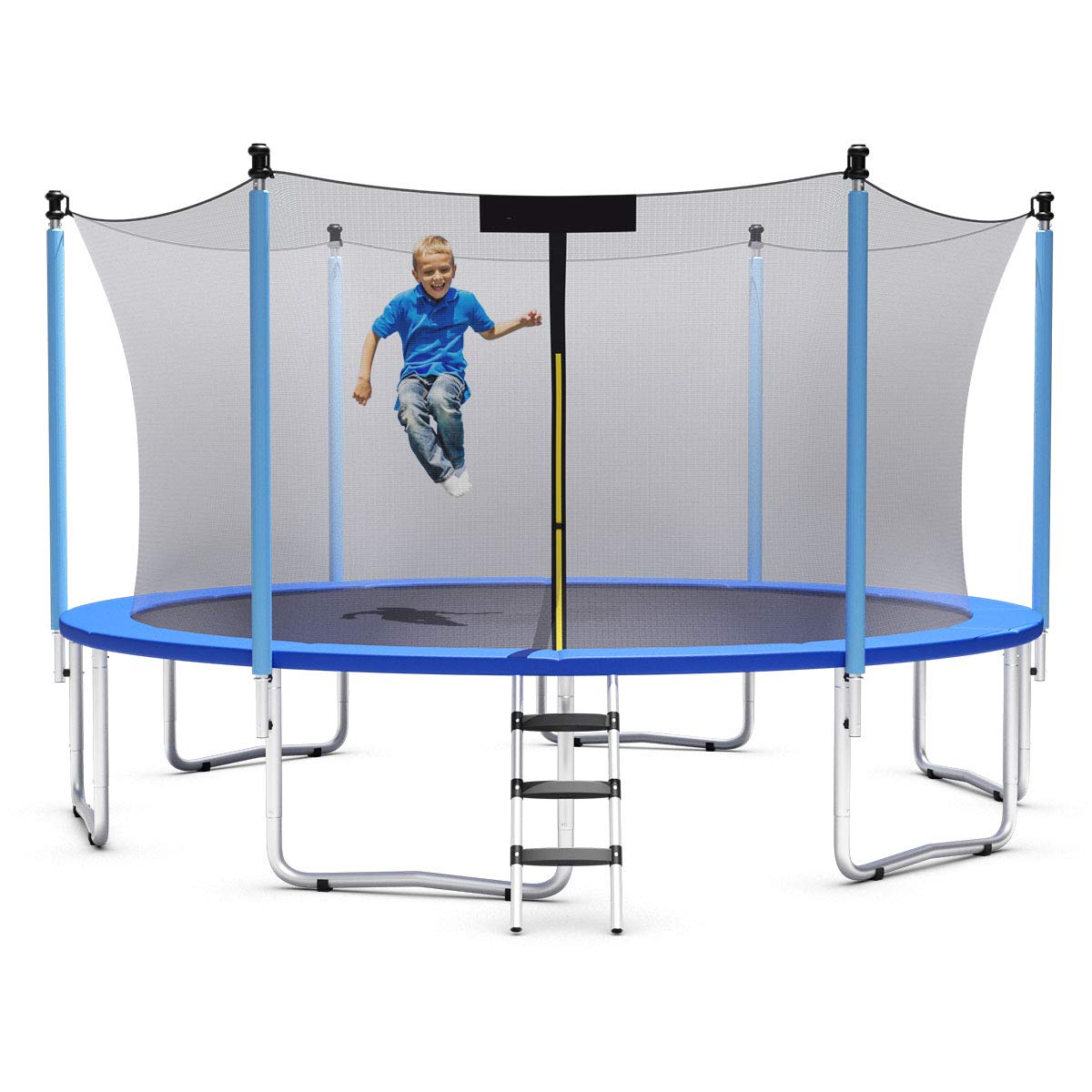 12FT 14FT 15FT Kids Trampoline with Safety Enclosure Net Ladder & Spring Cover