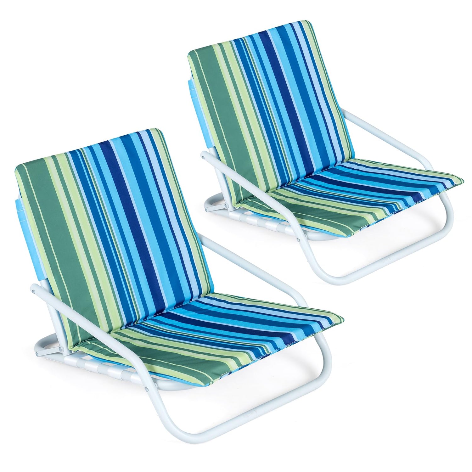 GYMAX Low Beach Chairs 2 Pcs Heavy Duty 440lbs Folding Beach Chairs