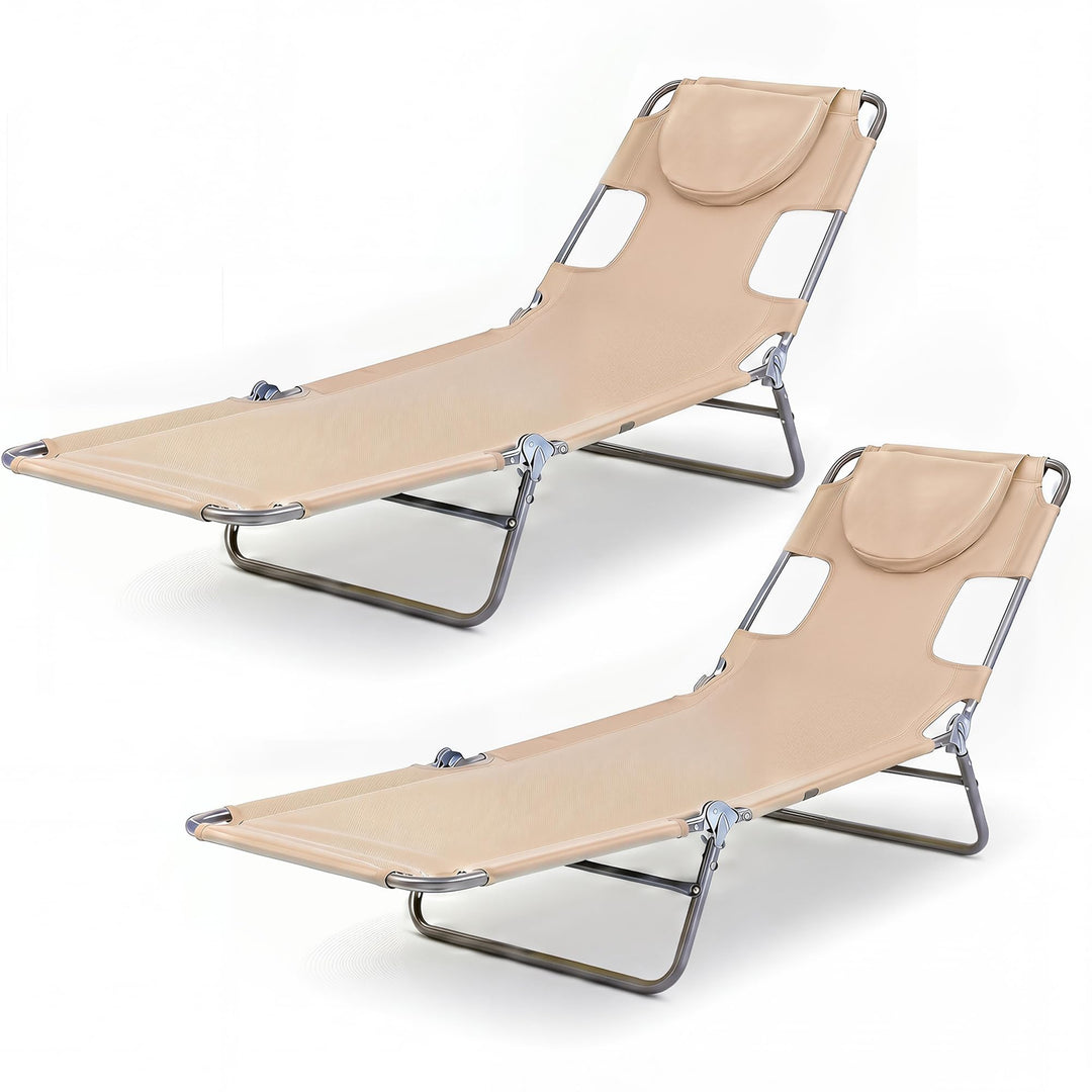 GYMAX Tanning Chair 330lbs Beach Chairs with Face Hole(1/2)