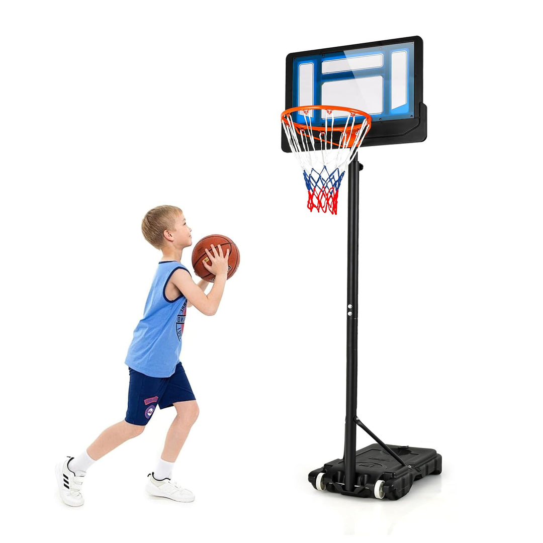GYMAX Basketball Hoop Adjustable Height 4.3-8.2 FT Basketball Goal System with Shatterproof Backboard