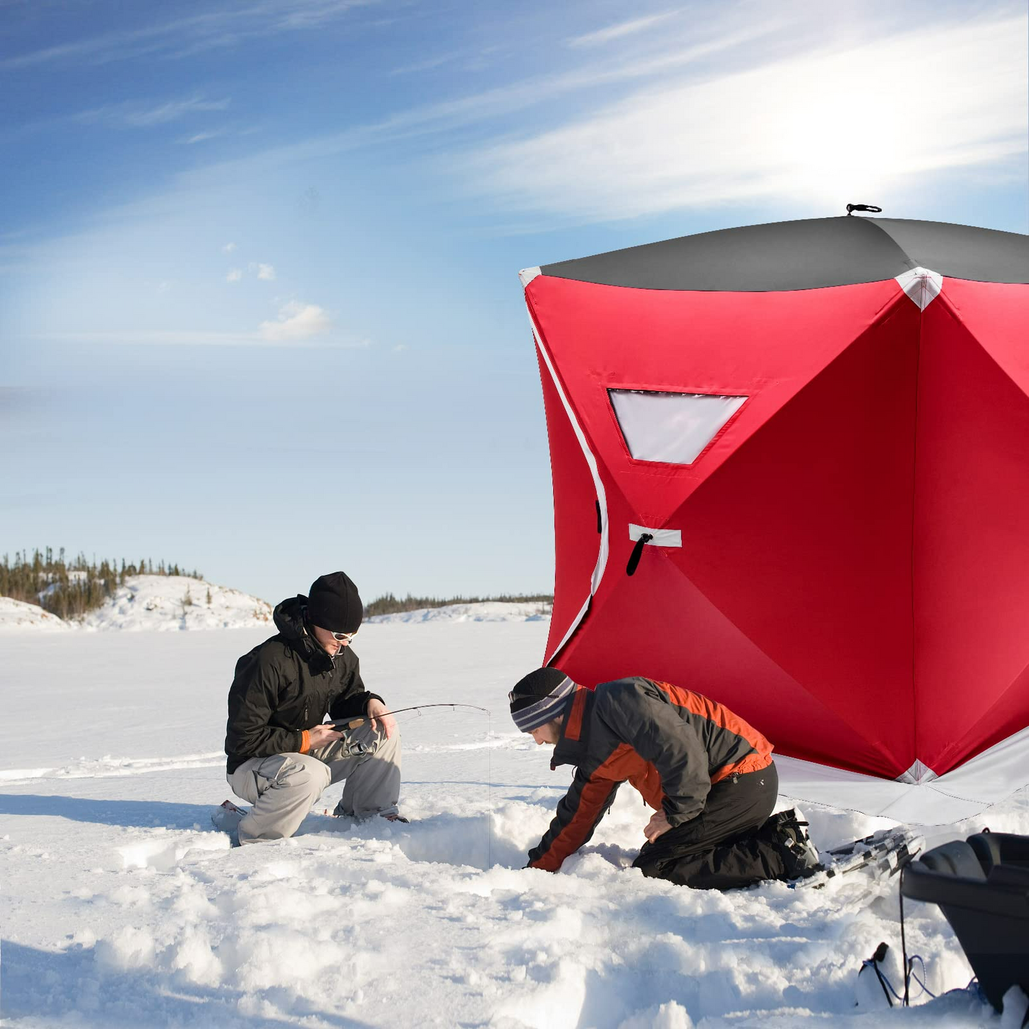 GYMAX Pop-Up Ice Fishing Shelter Waterproof & Windproof Ice Tent