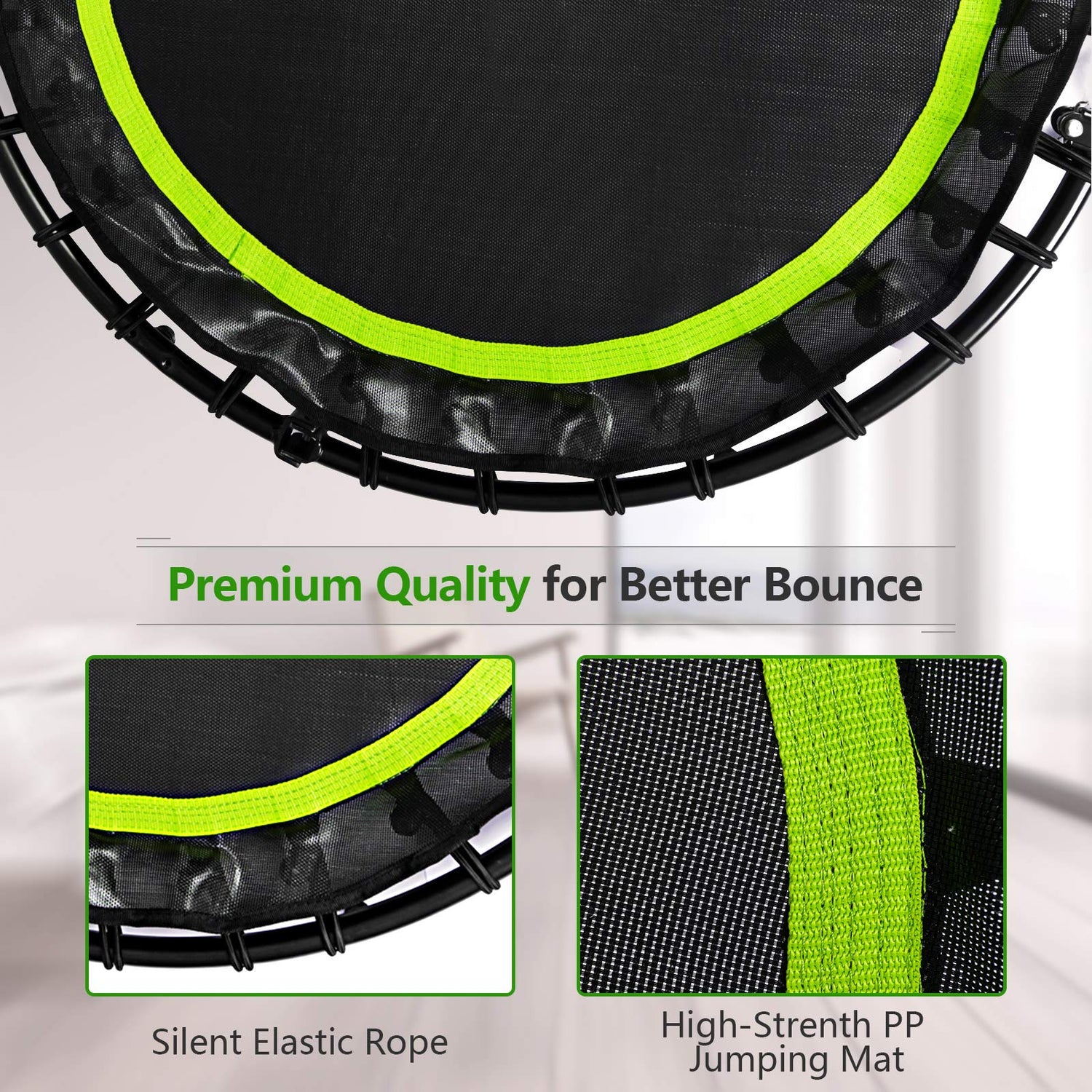 Fitness Rebounder with Adjustable Foam Handle Bar & Resistant Band