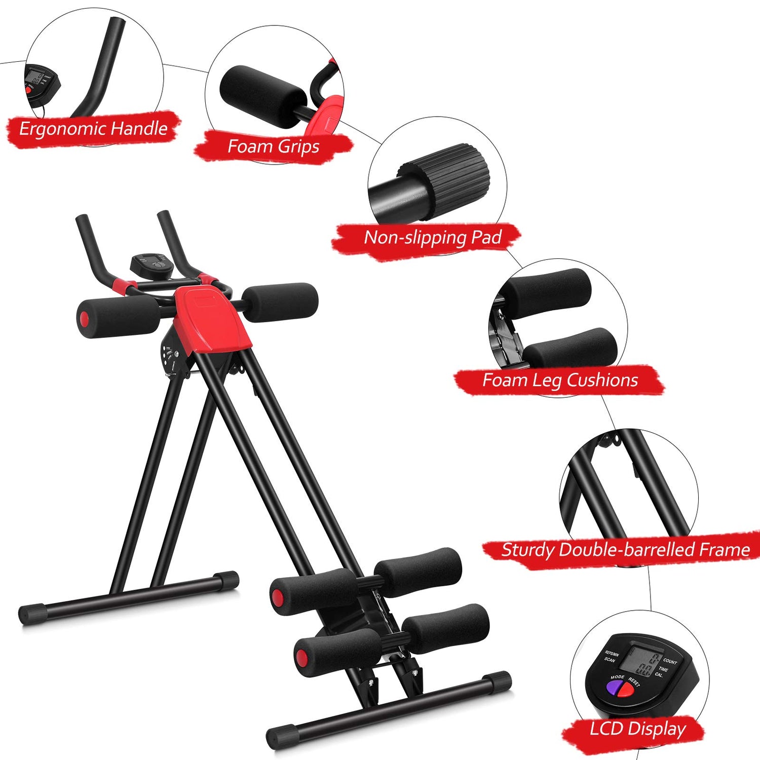 GYMAX Ab Machine, Abdominal Workout Equipment with LCD Monitor, Adjustable Ab Trainer Cruncher for Home Gym