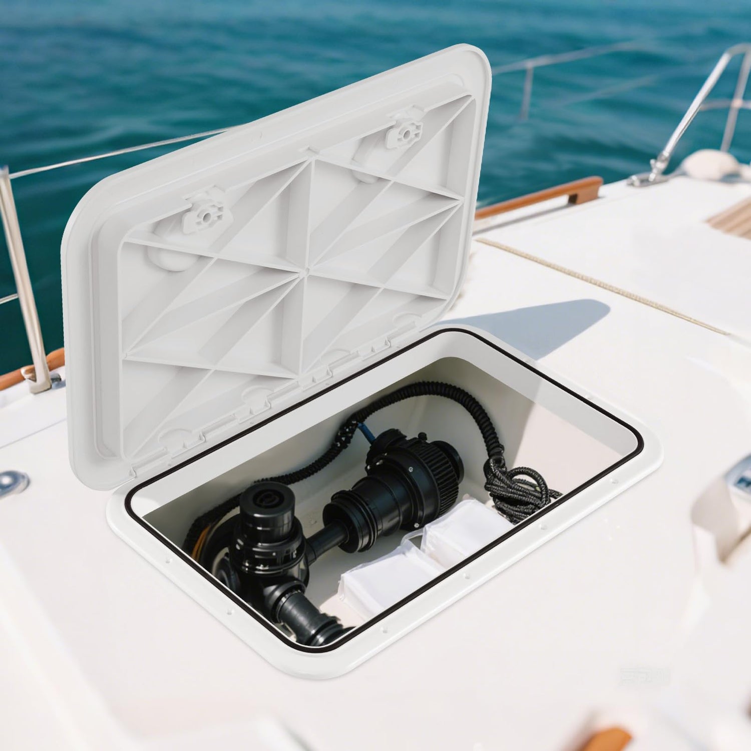 GYMAX Boat Hatch 24" x 14" Marine Deck Access Hatch & Lid with 180 Degree Lid Hinge